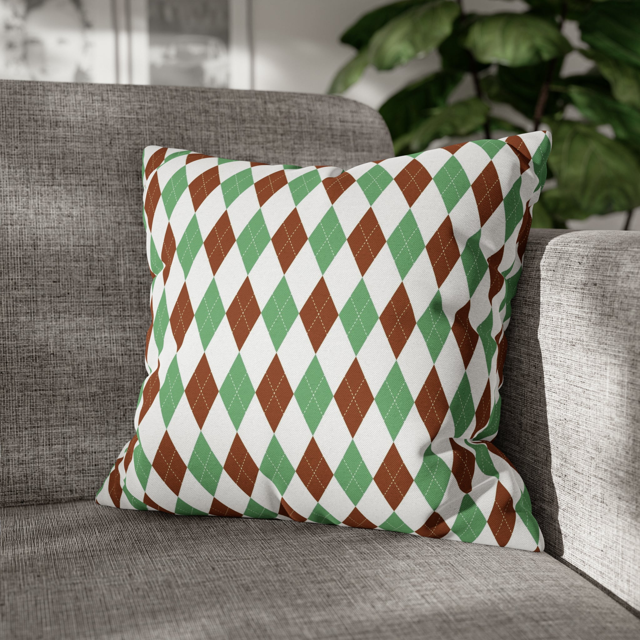 Argyle Pillow Cover | Diamond Checkered, Sage Green Brown