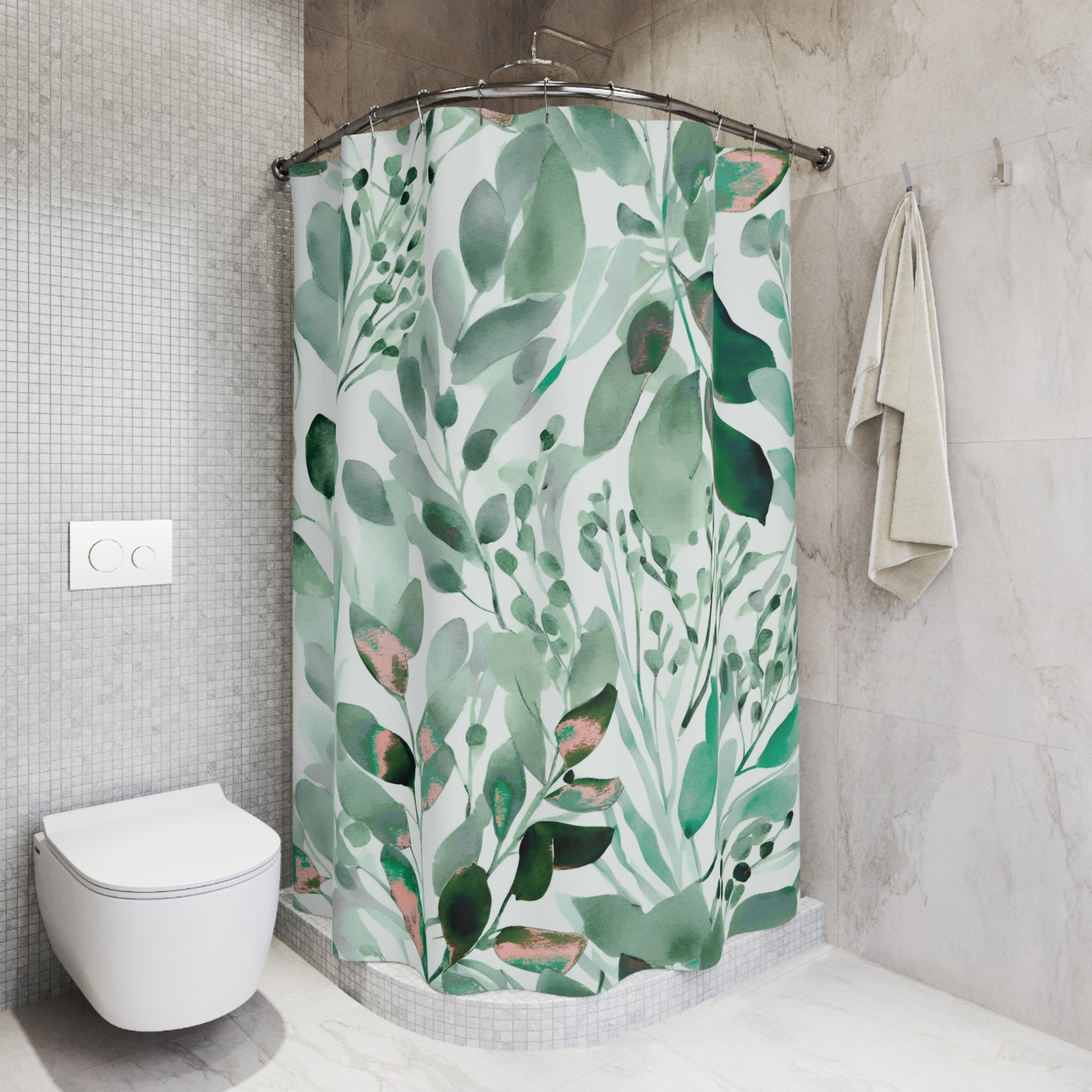 Boho Floral Shower Curtain | Green Abstract Botanical Watercolor