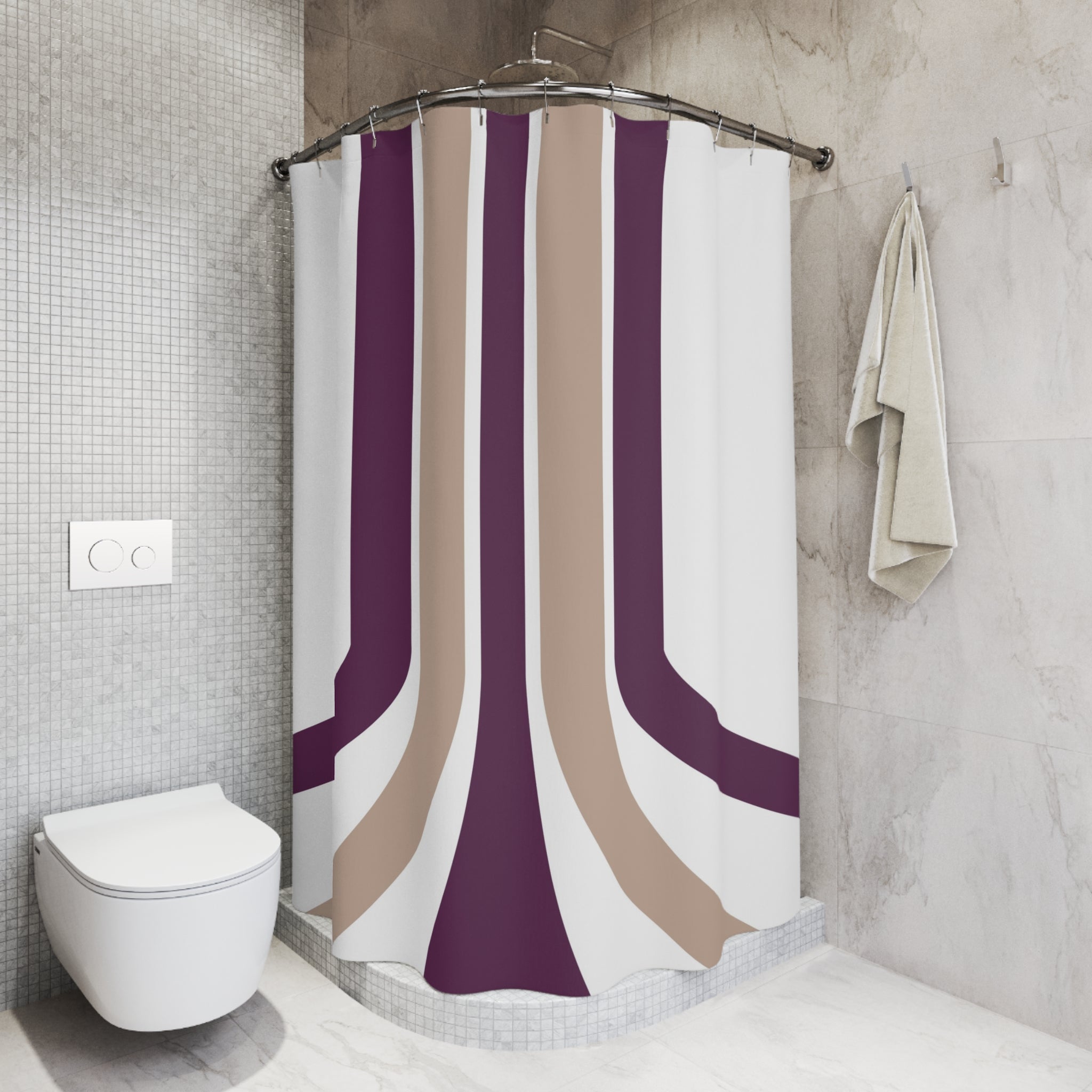Minimalist Shower Curtain | Retro White Purple Beige