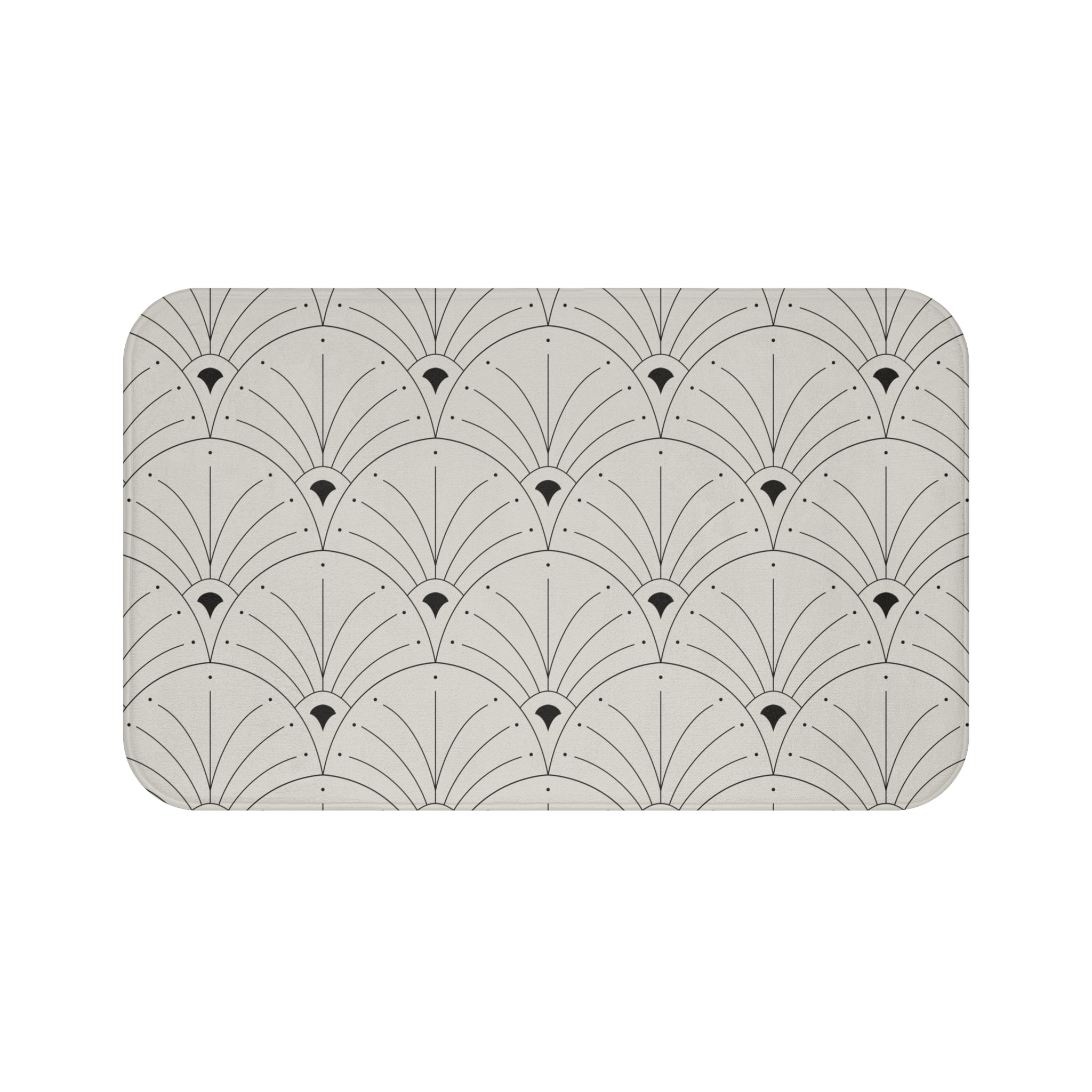 Boho Bath, Kitchen Mat | Art Deco Nouveau Fan Grey Black
