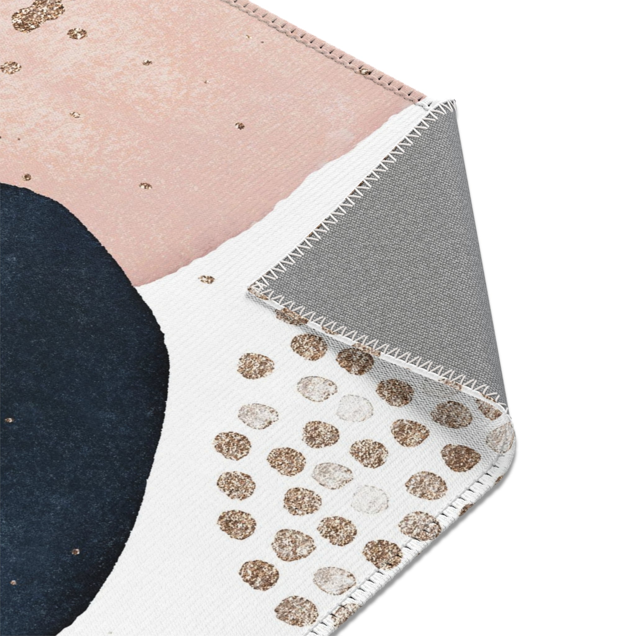 Abstract Boho Area Rug | Navy Blue, Blush Pink, Beige White