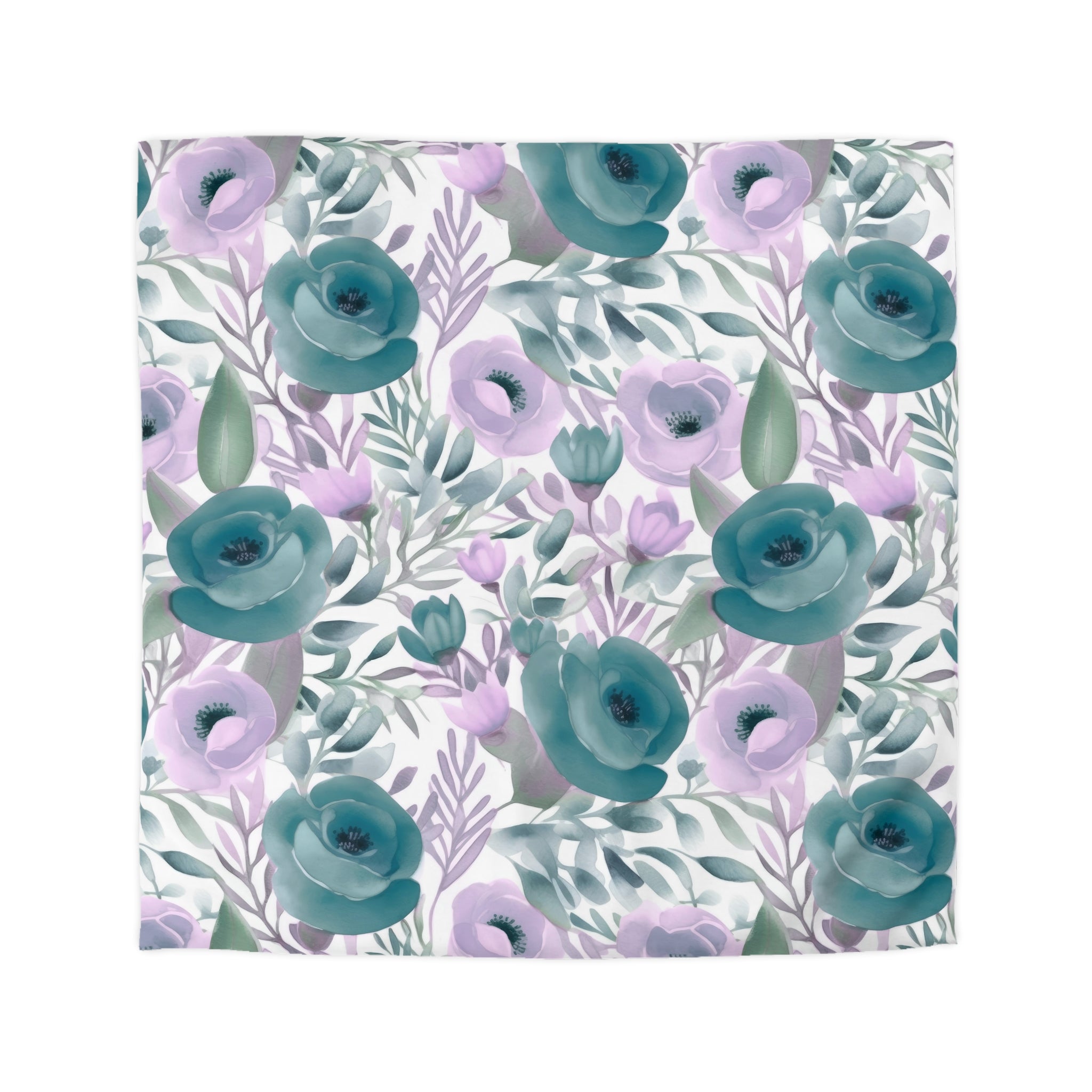 Abstract Floral Duvet, Pillow Cover | Lavender Teal Green Bedroom Decor