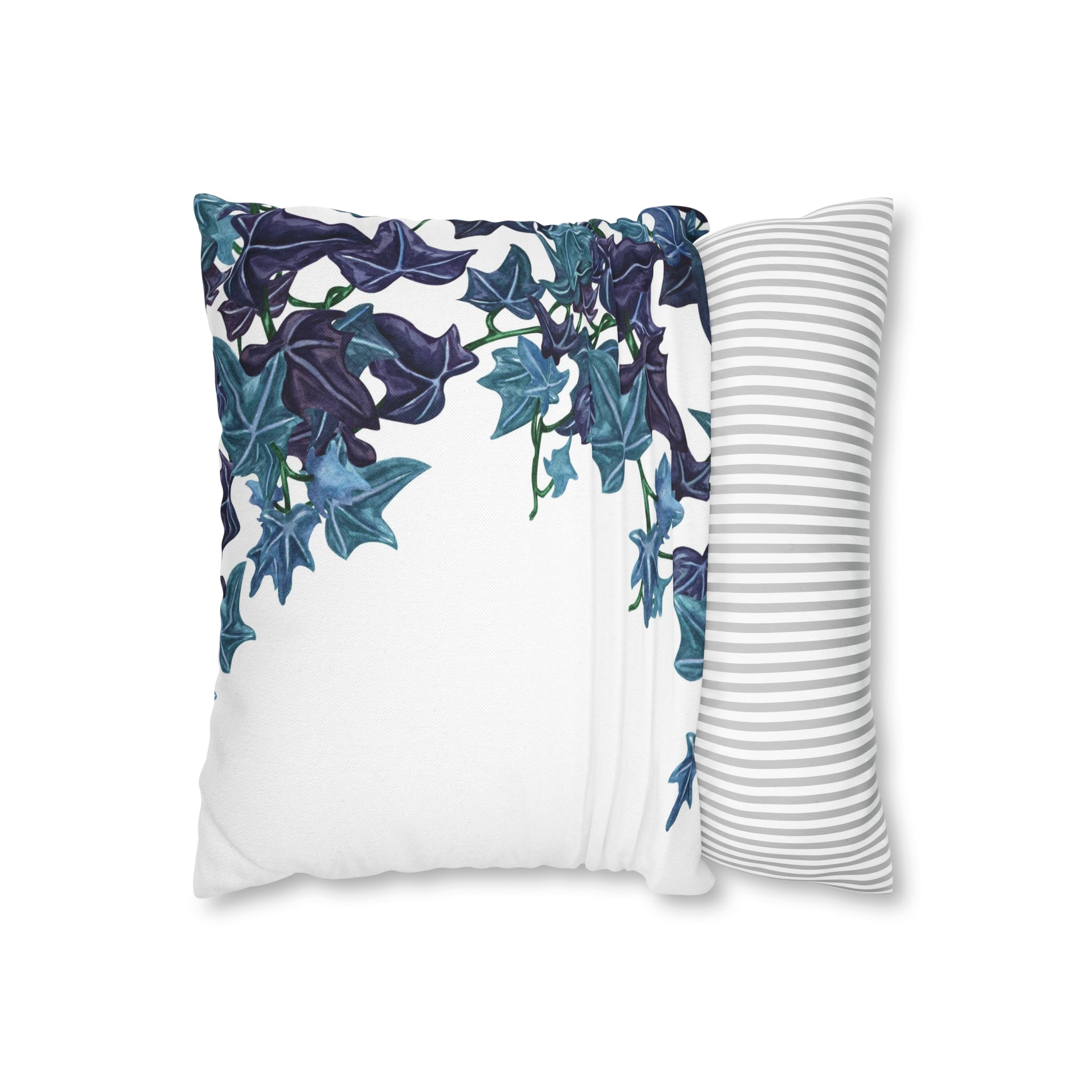 Floral Pillow Cover | White Blue Vine Leaves