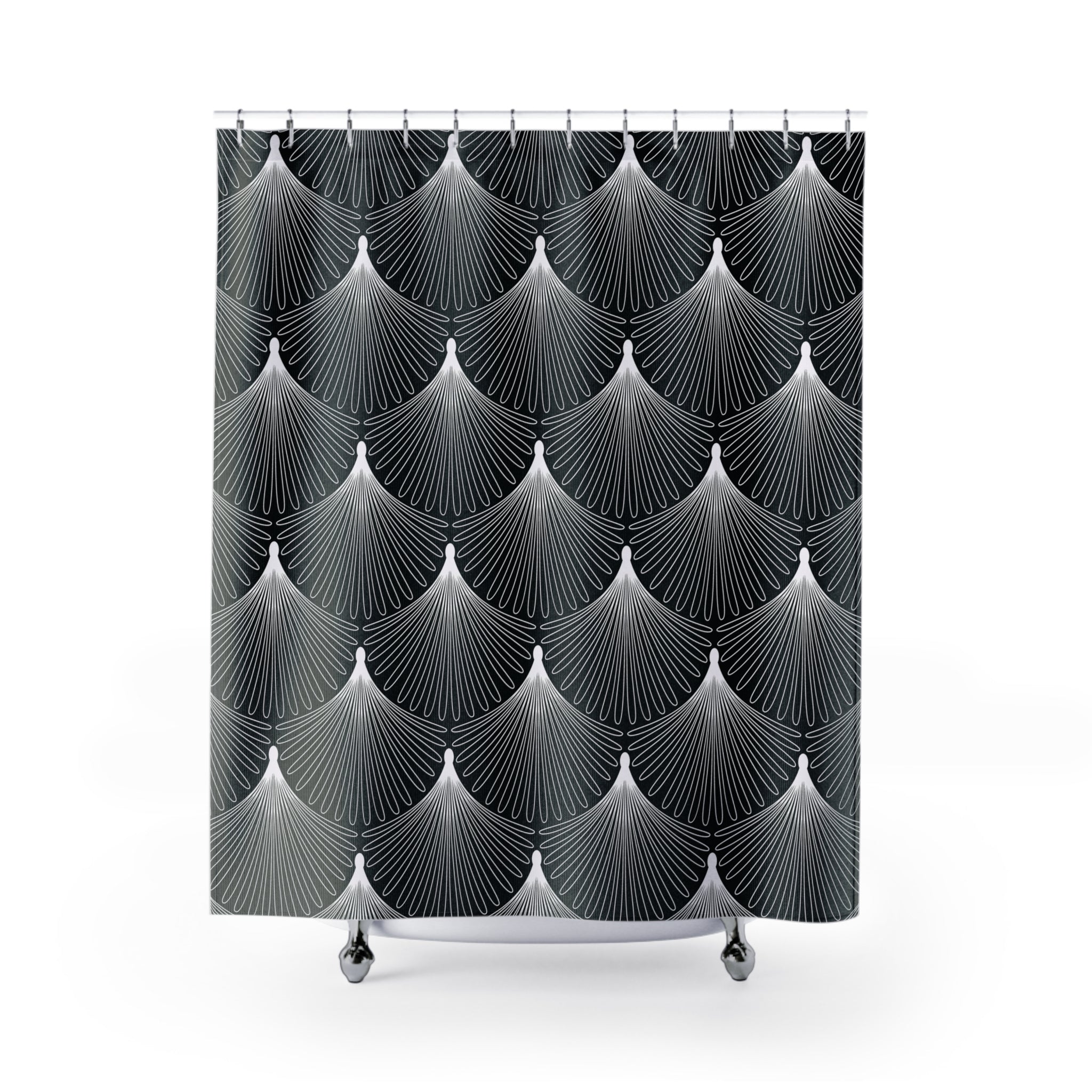 Black and White Shower Curtain | Art Deco Crane, Fan