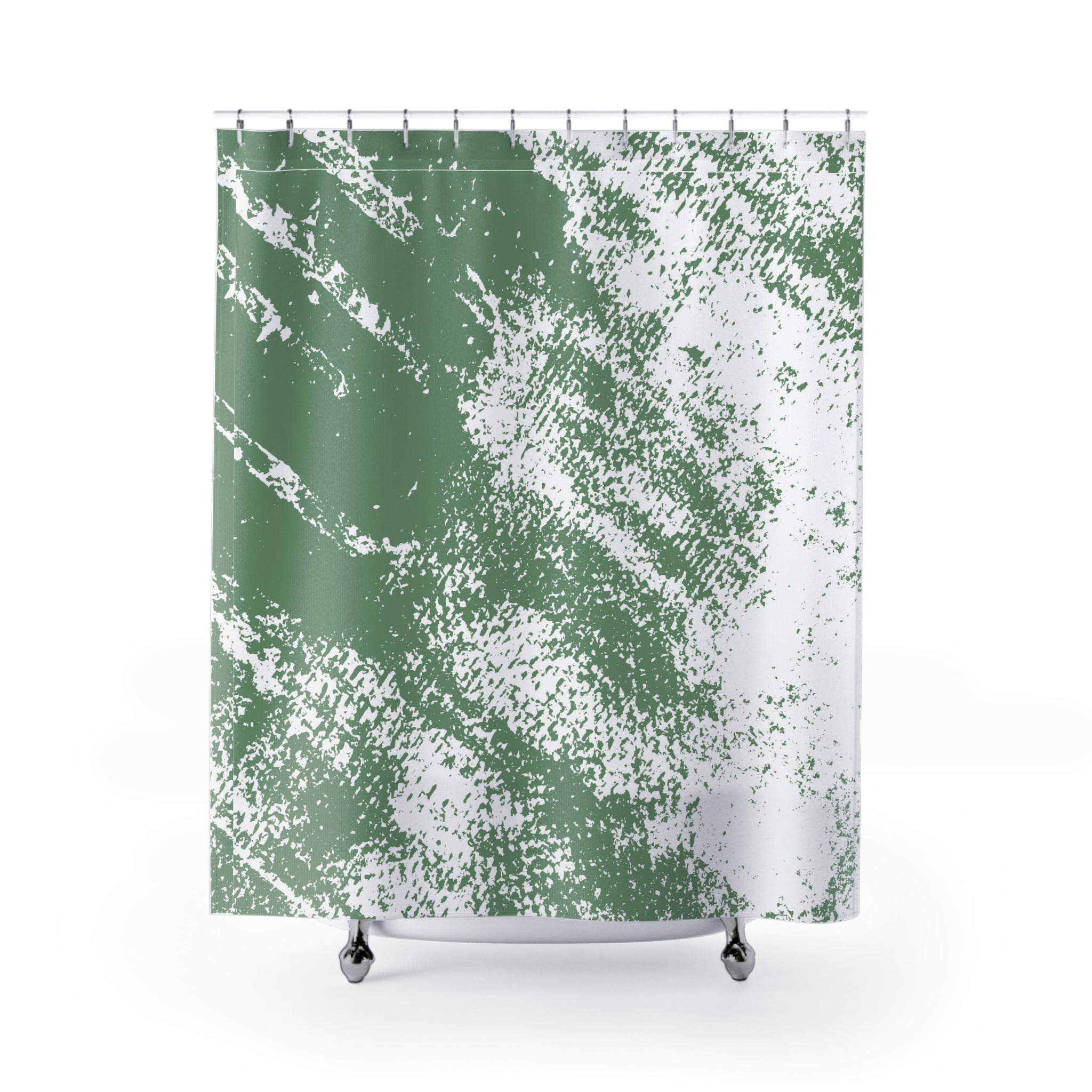 Sage Green White Shower Curtain | Minimalist Fabric Curtain