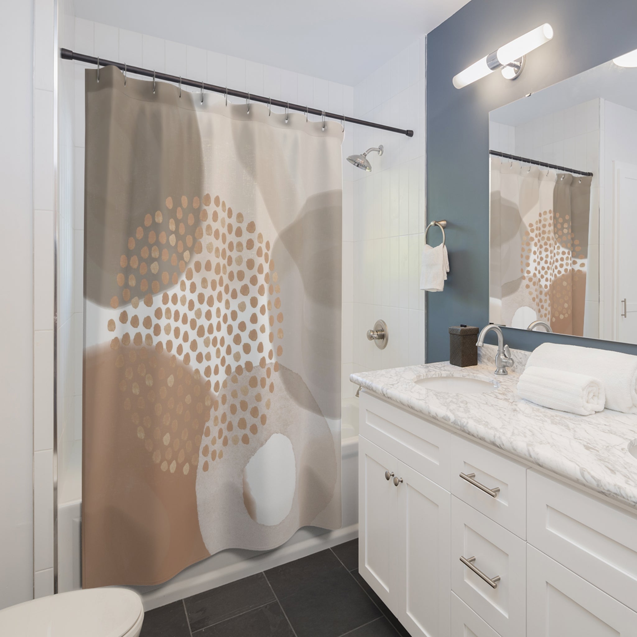 Boho Shower Curtain | Mid Century Beige Blush Fabric Curtain