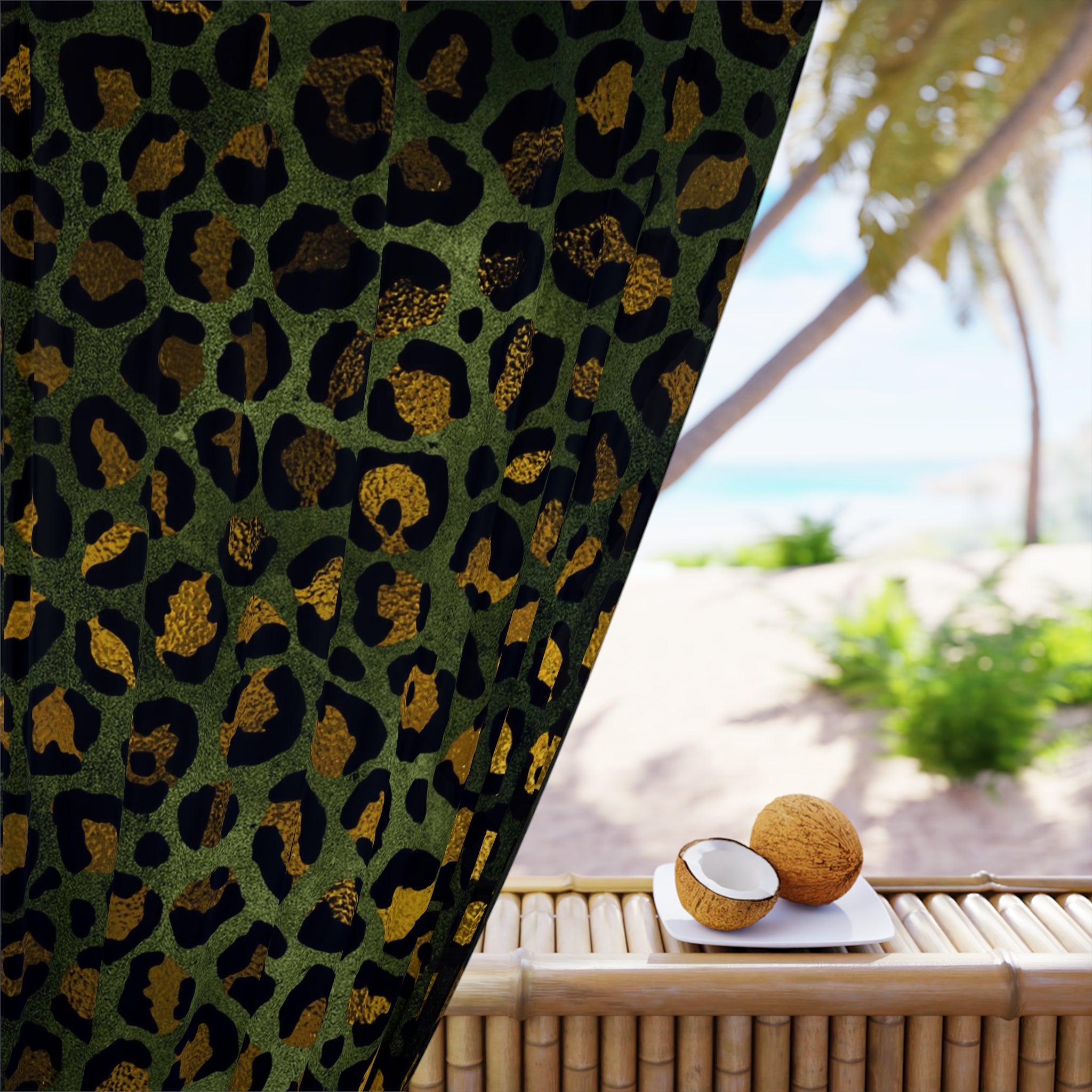 Green Window Curtains | Leopard Skin Print Watercolor, 50 X 84 Inches, Bedroom, Living Room Kitchen Blackout, Sheer