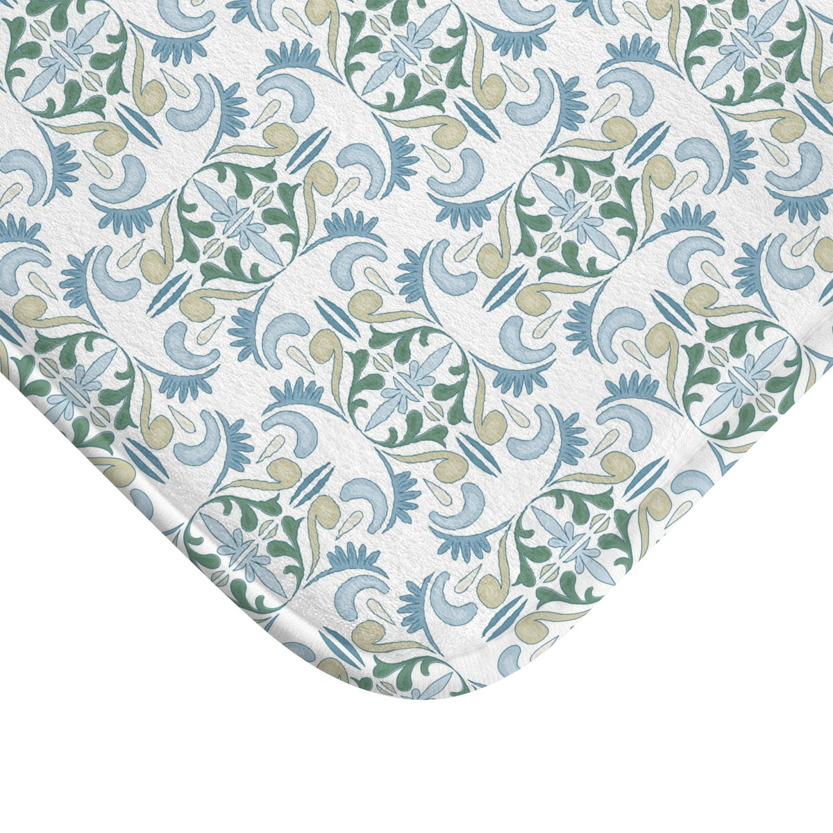 Blue Sage Mediterranean Tile Bath Mat, Boho Bathroom Rug