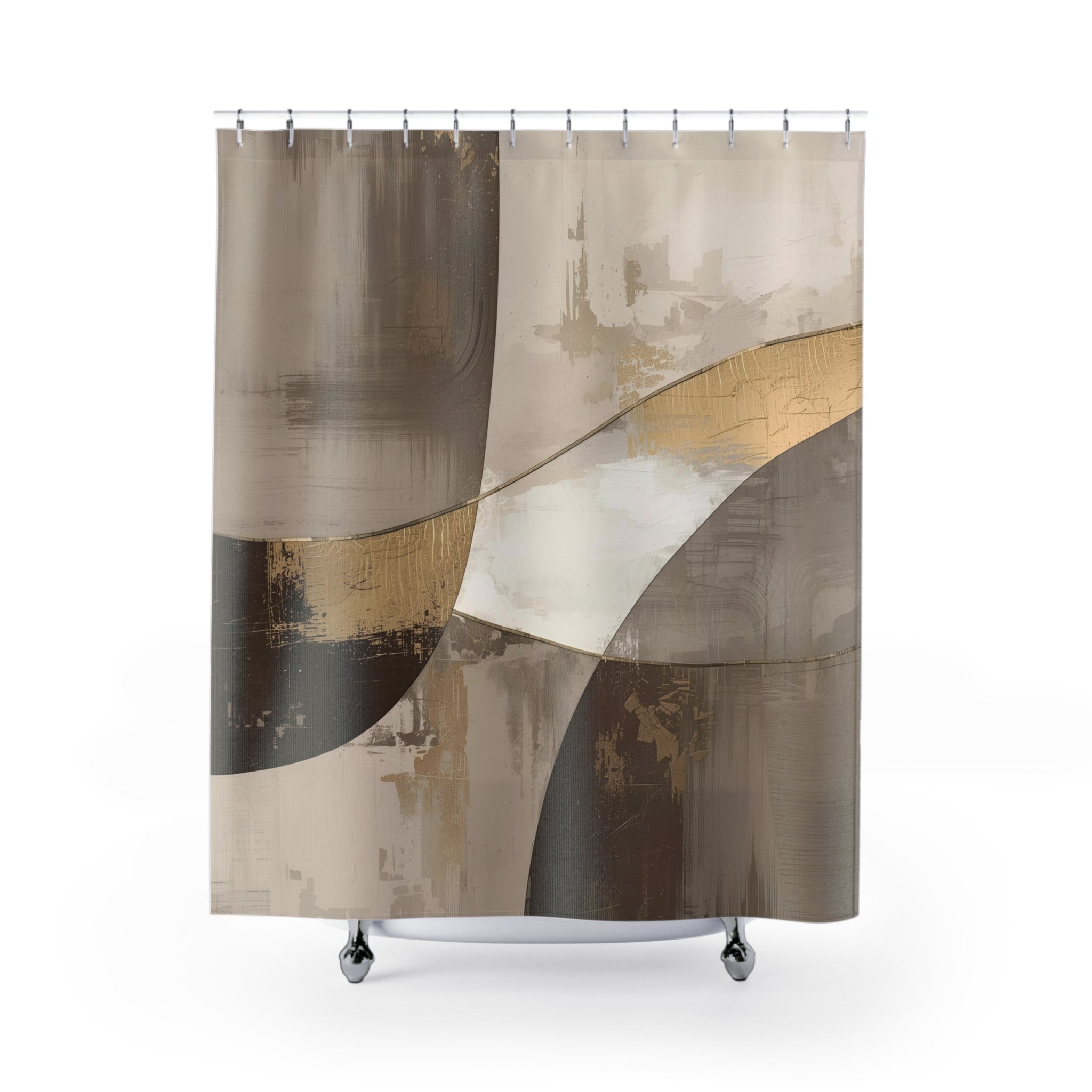 Boho Abstract Shower Curtain | Brown Taupe, Beige Watercolor