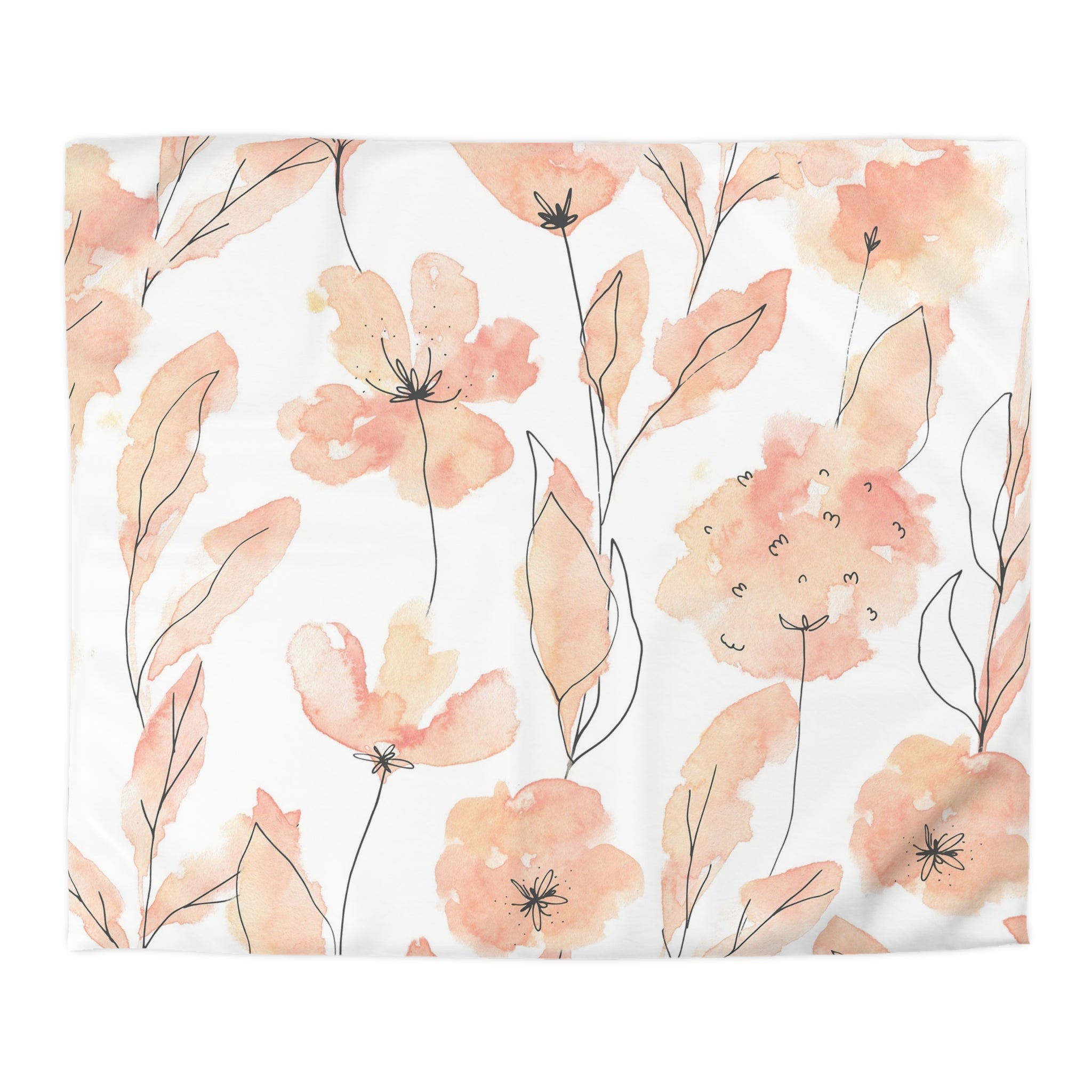 a repeating pattern of watercolor flowers and leaves in shades of peach and white.
