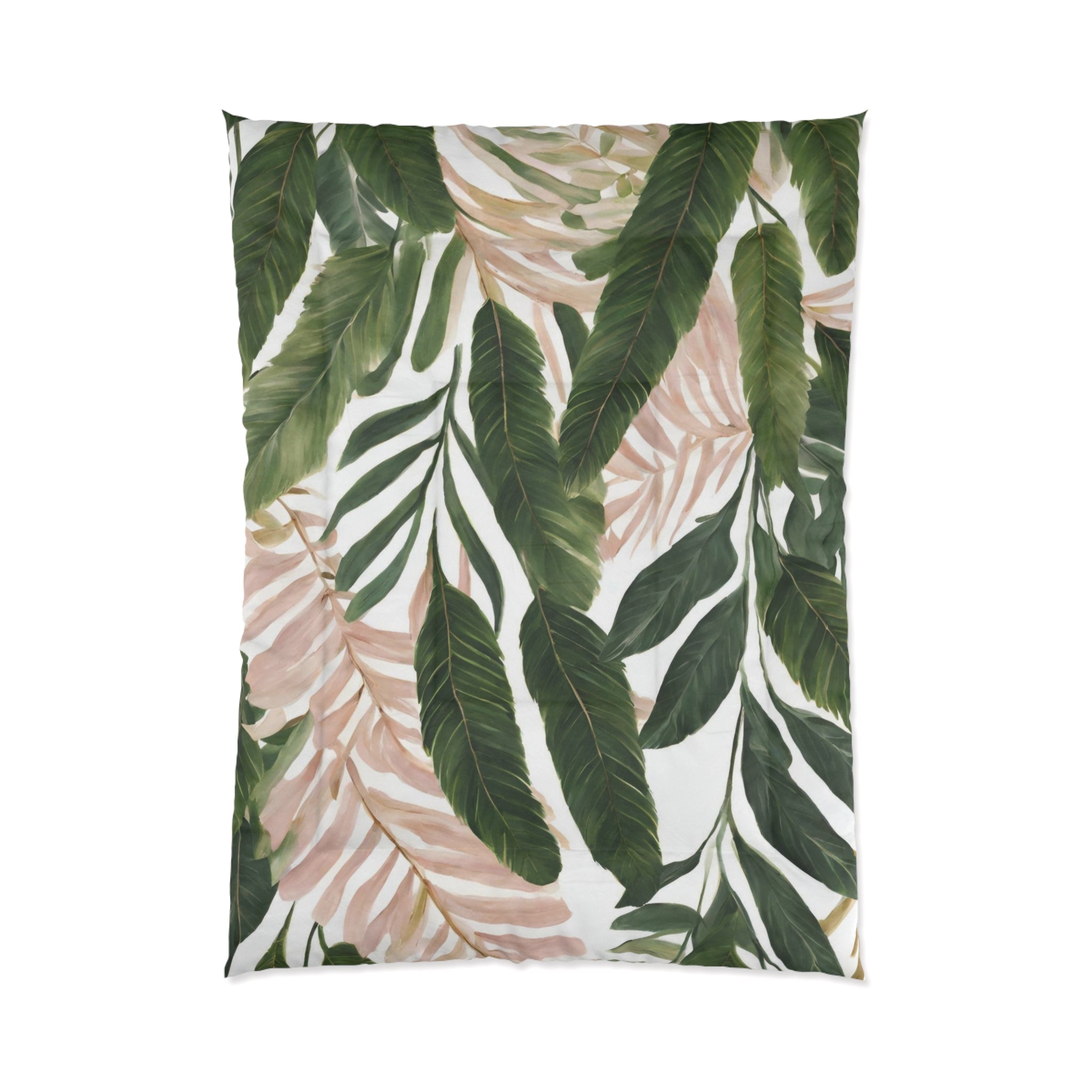 Floral Comforter | Forest Green, Blush Pink, Banana Leaves Jungle