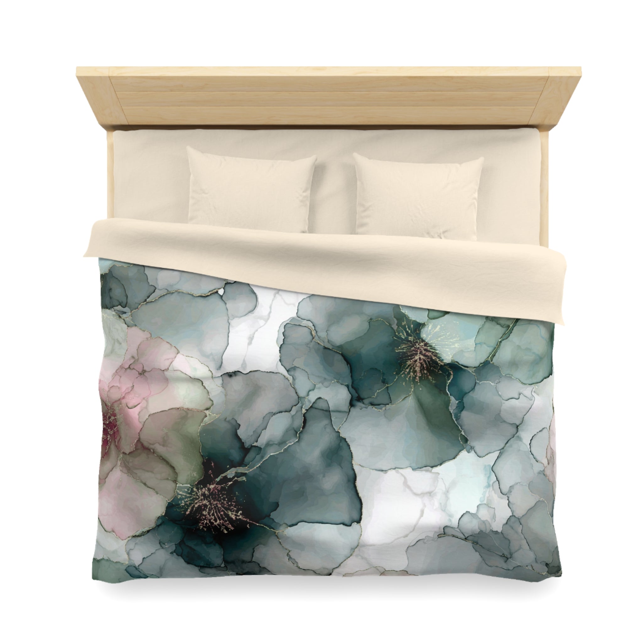 Floral Duvet, Pillow Cover | Green Pink Bedroom Decor