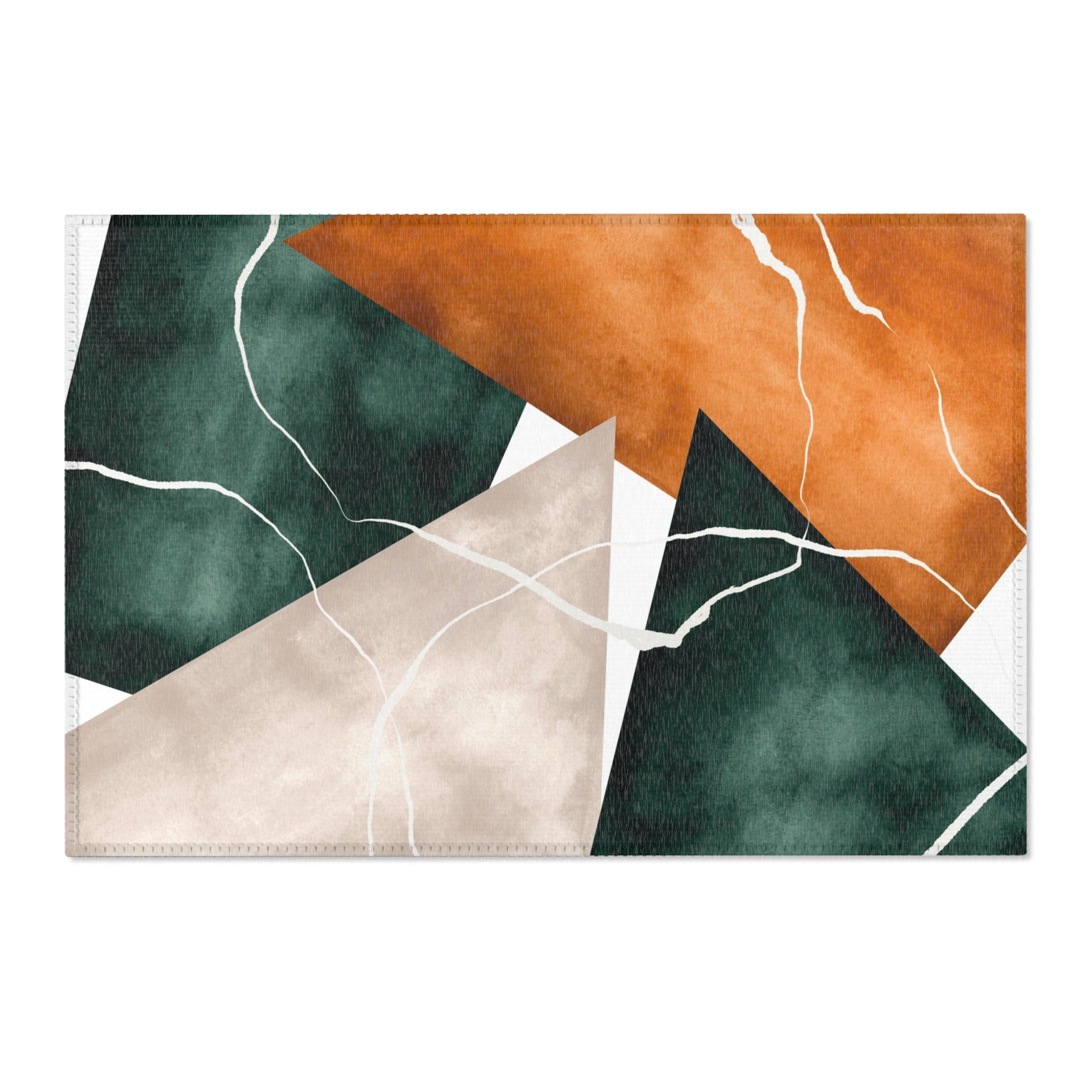 Abstract Area Rug | Geometric Watercolor, Green Orange Blush