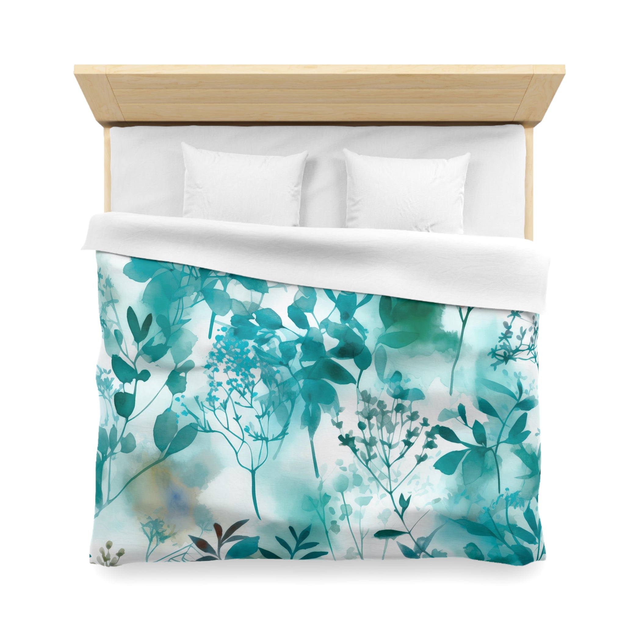 Floral Duvet, Pillow Cover | Teal White Wildflowers Bedroom Decor