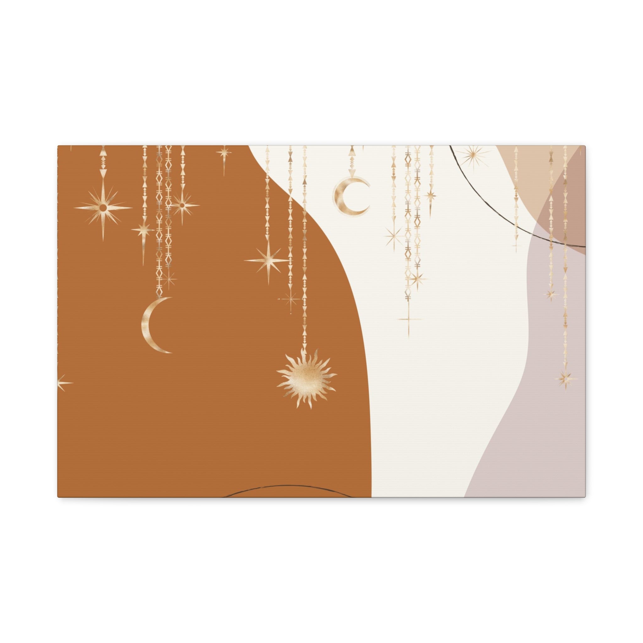 Bohemian Canvas Wall Art | Rust Beige Muted Gold Celestial