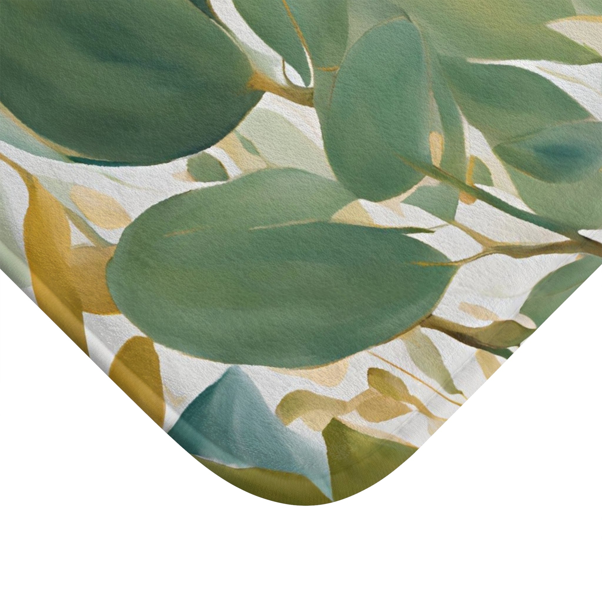Boho Abstract Bath Mat | Sage Teal Green, Beige Leaves, Tropical Kitchen Mat