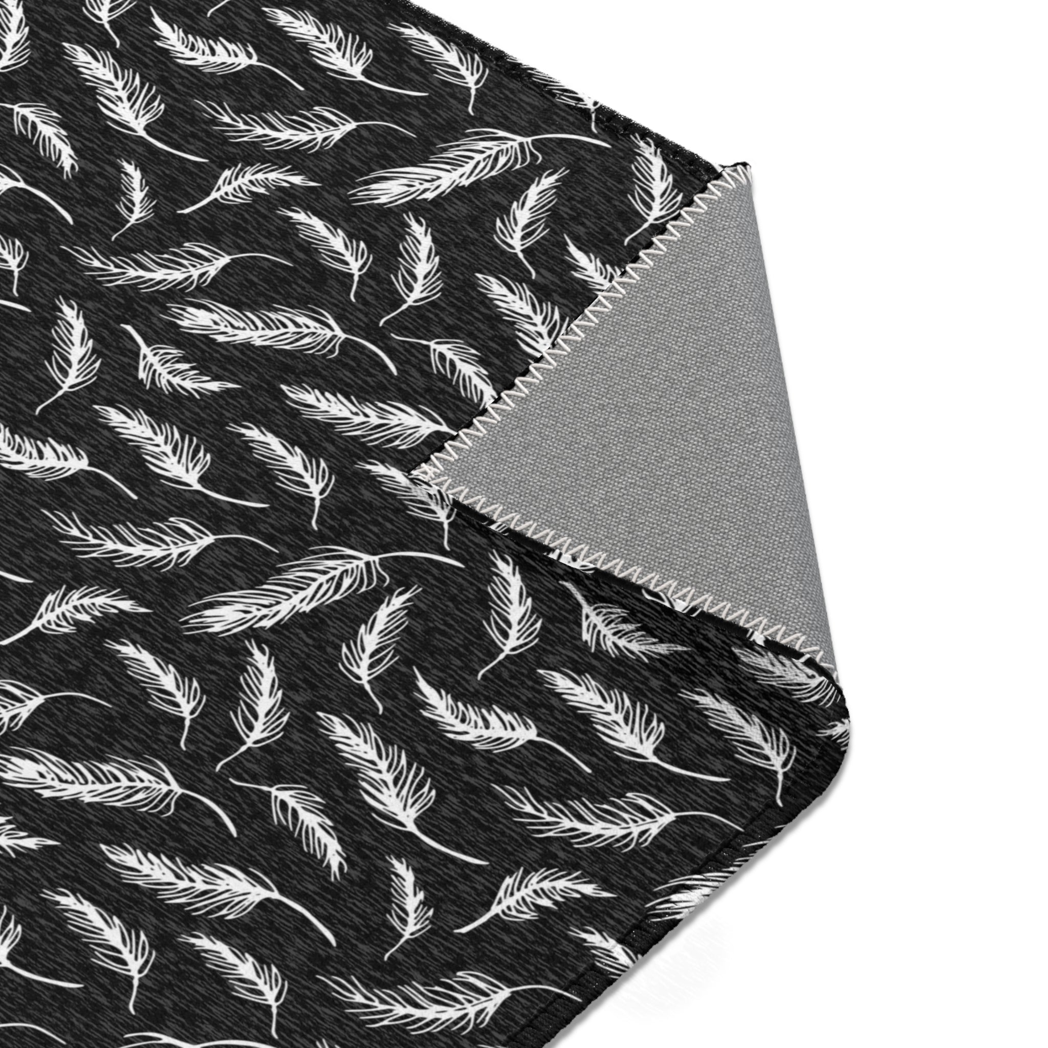 Abstract LeavesbArea Rug | Modern Black White Floral