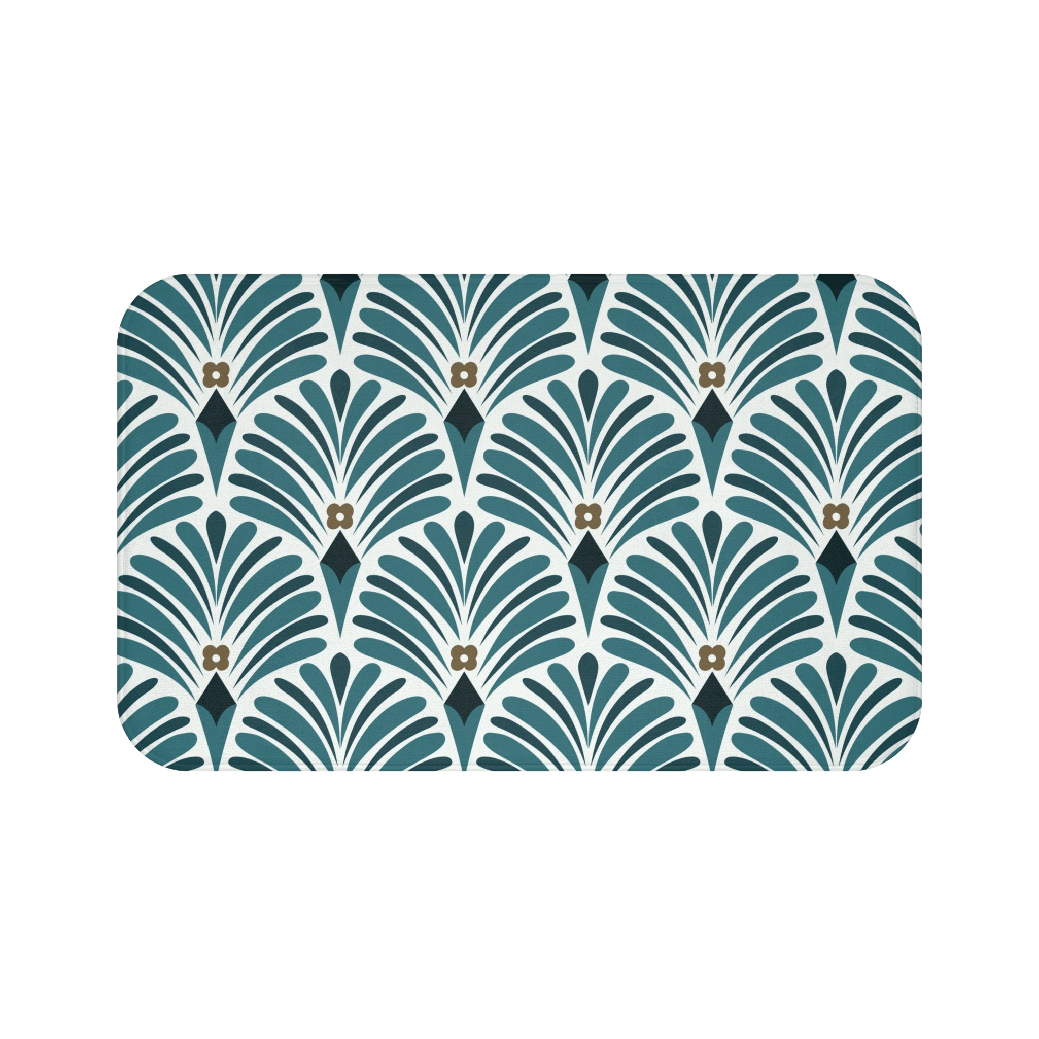 Boho Bath, Kitchen Mat | Art Deco Nouveau Teal Green