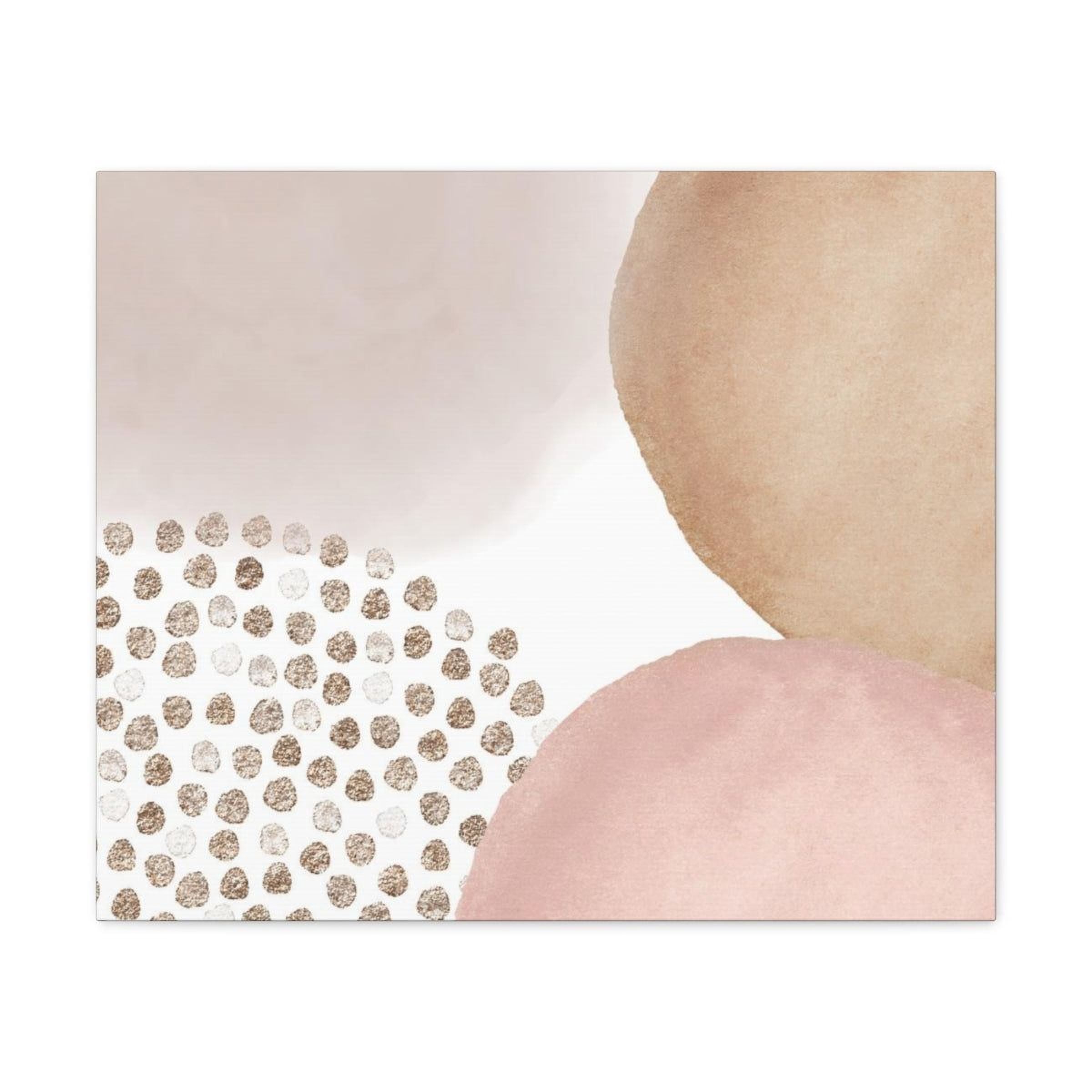 The image is a minimalist abstract art piece featuring a combination of pink, beige, and brown colors, along with scattered polka dots.