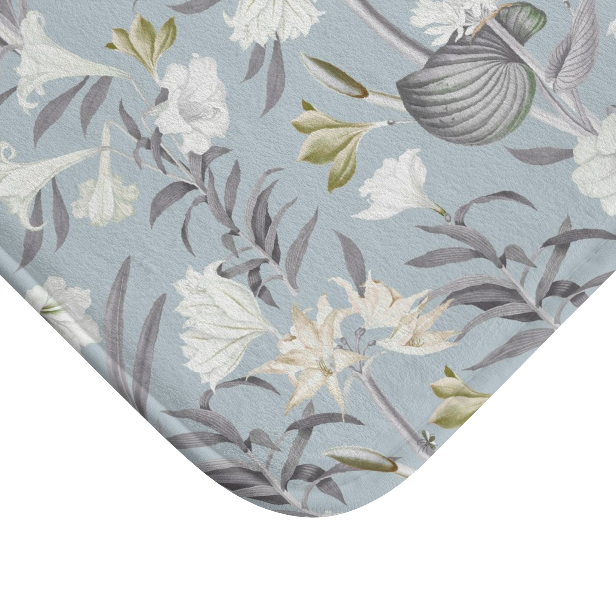 Boho Floral Bath Mat | Pale Blue White Grey Kitchen Mat