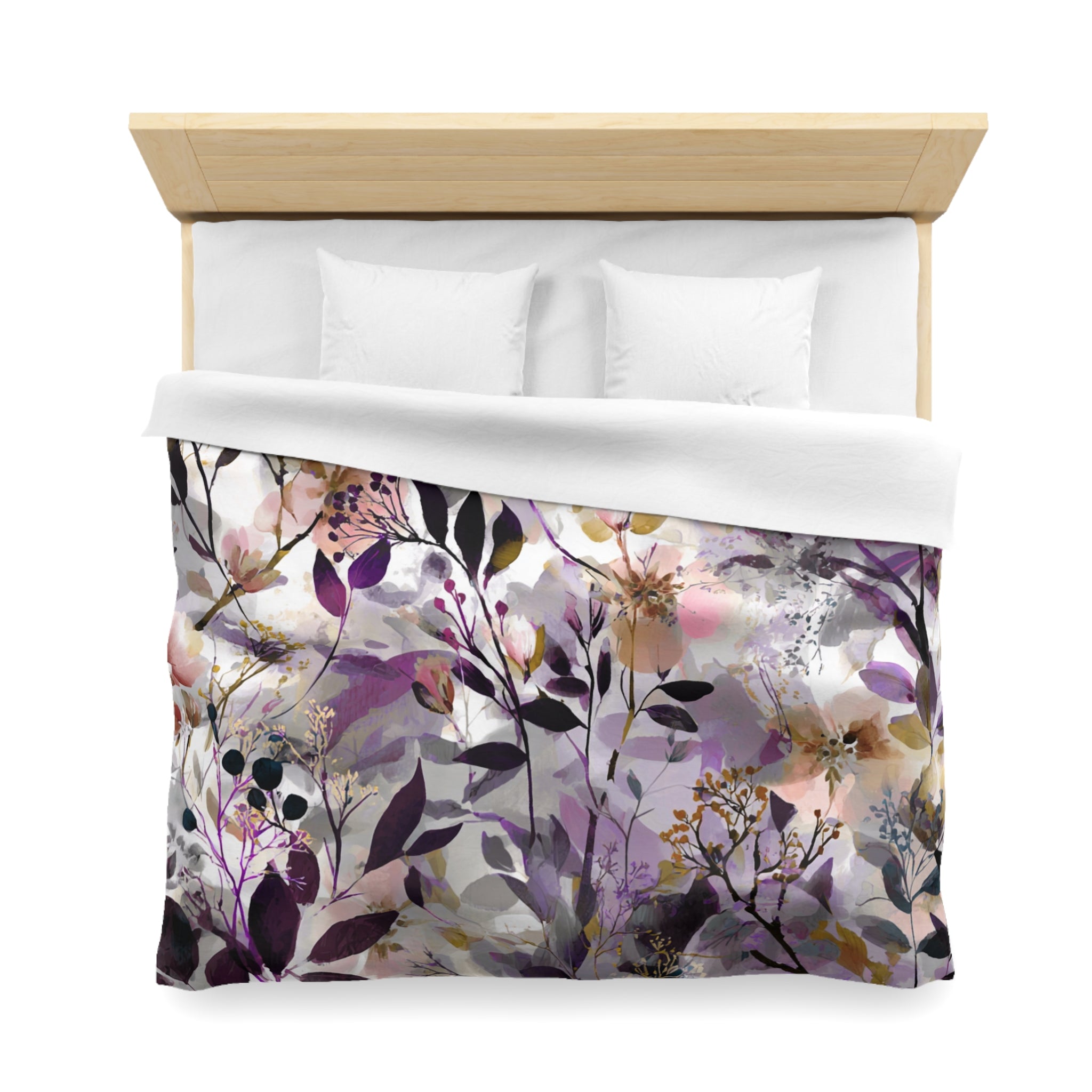 Floral Duvet, Pillow Cover | Purple Beige Bedroom Decor