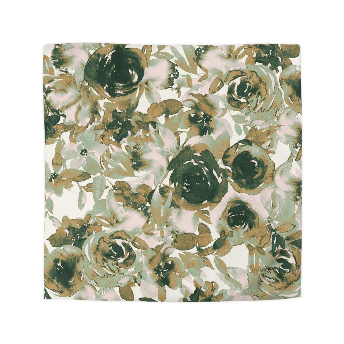 a floral pattern with various shades of green and brown flowers and leaves.