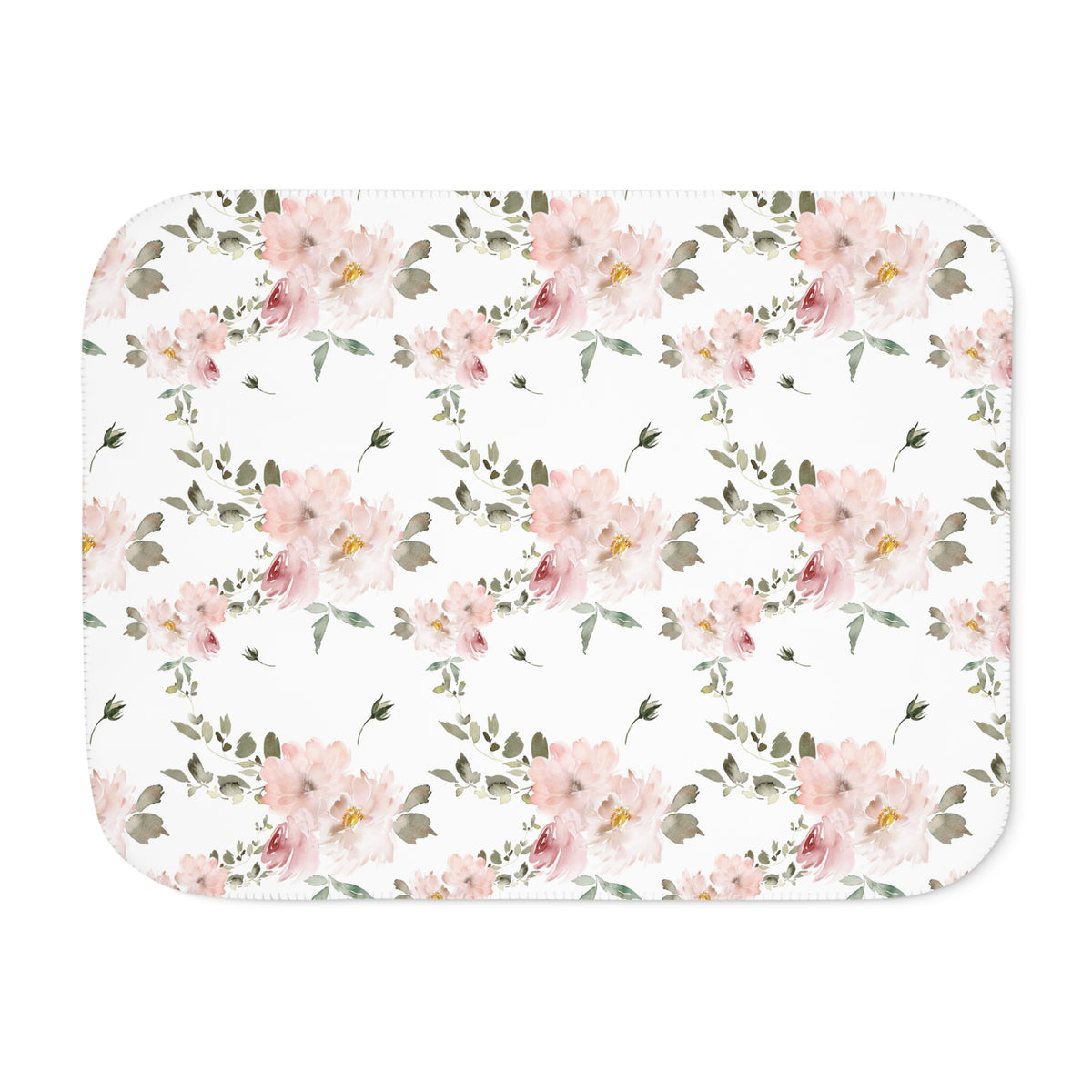 Blush Rose Spray Sherpa Blanket | Sage Watercolor Floral Throw