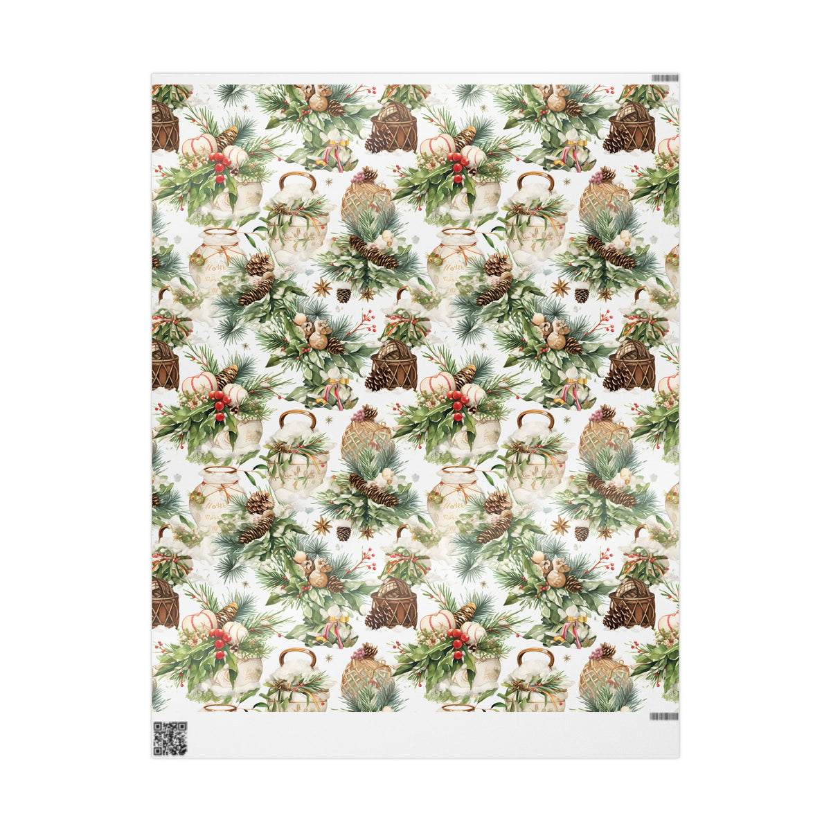 Pine Cone Basket Winter Greenery Wrapping Paper, Gift Wrap
