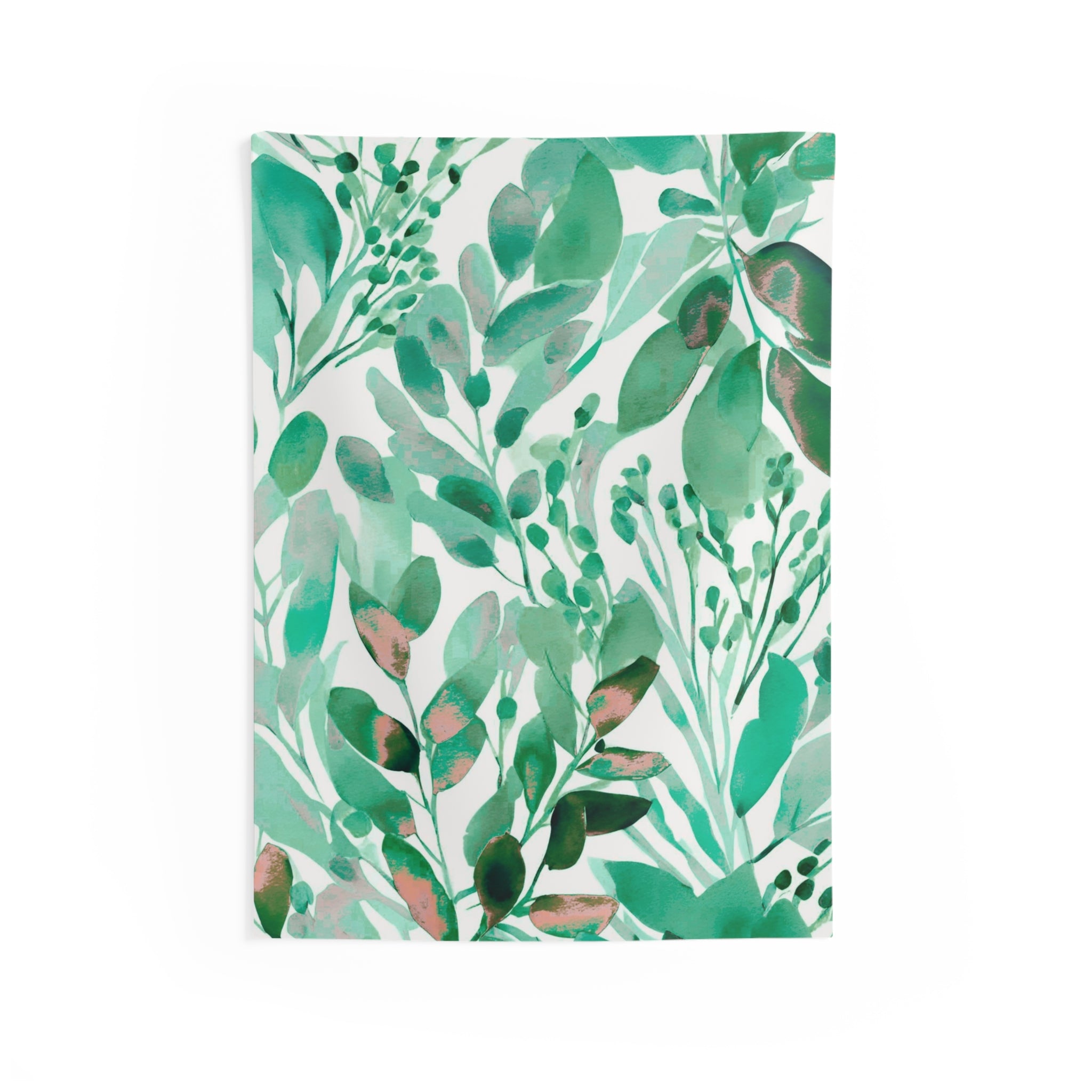 Abstract Floral Wall Hanging Fabric Tapestry; Green White Watercolor