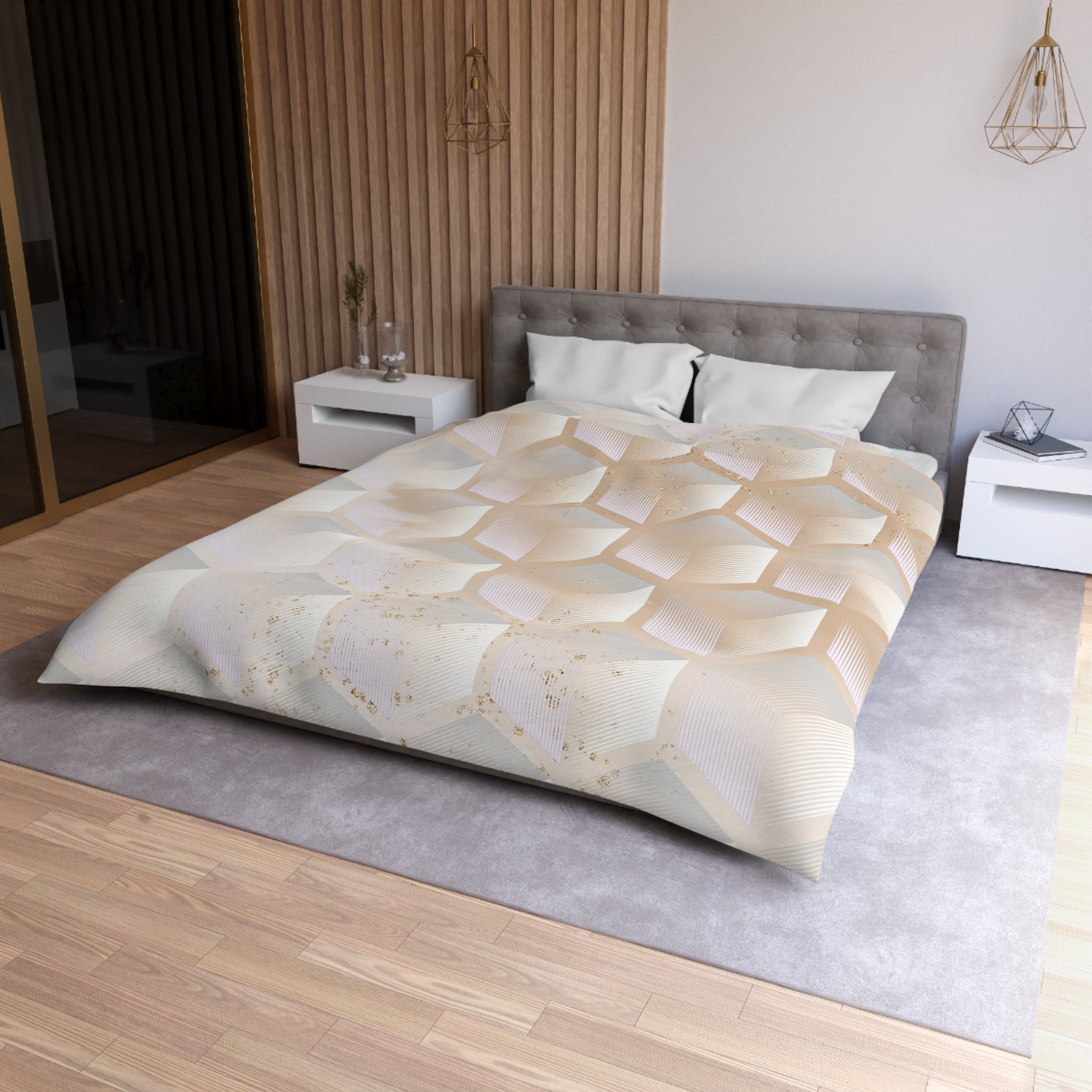 Geometric Duvet Cover | Pastel Pink Beige | Bedroom Decor