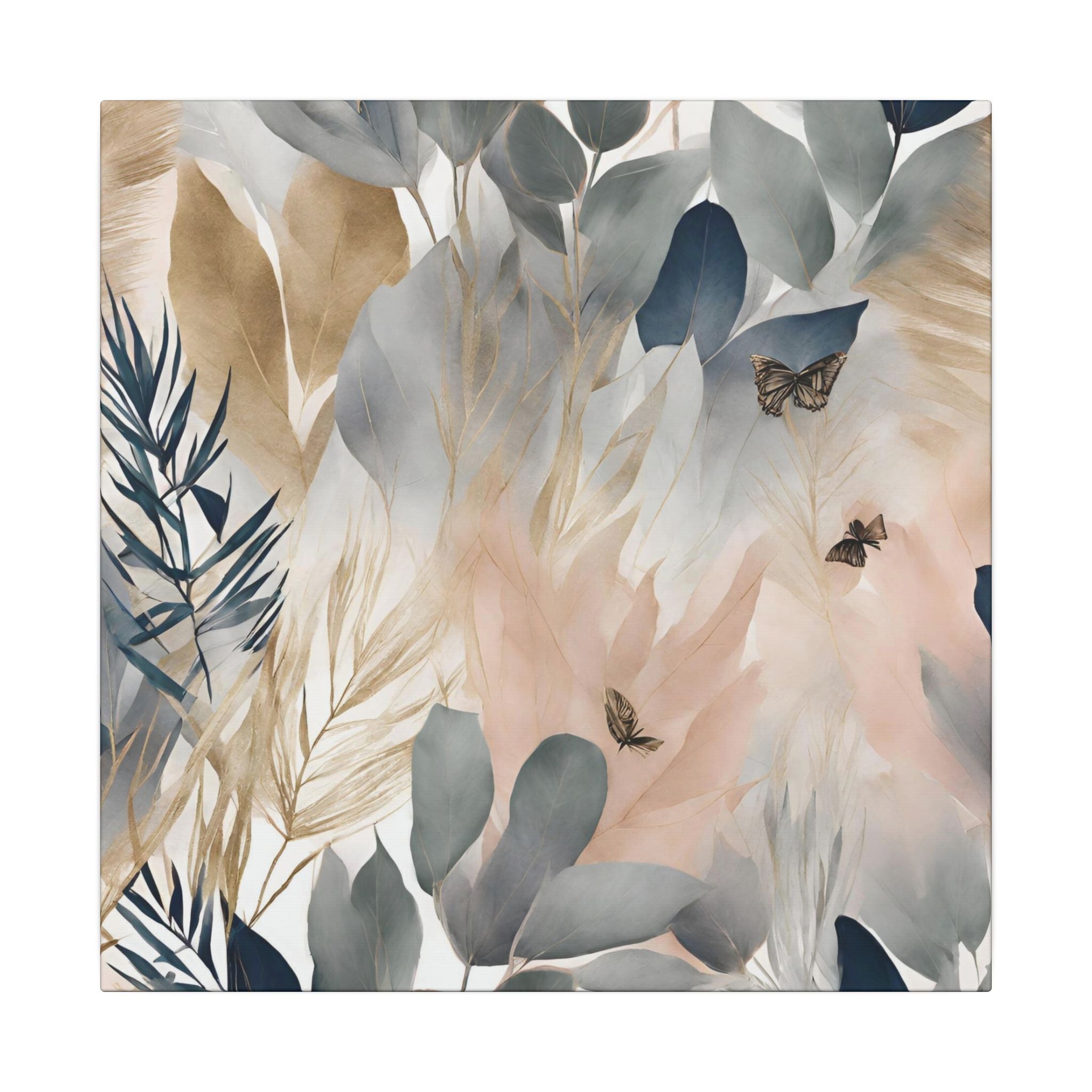 Abstract Nature Floral Artwork | Canvas Wall Art | Grey Beige Blue