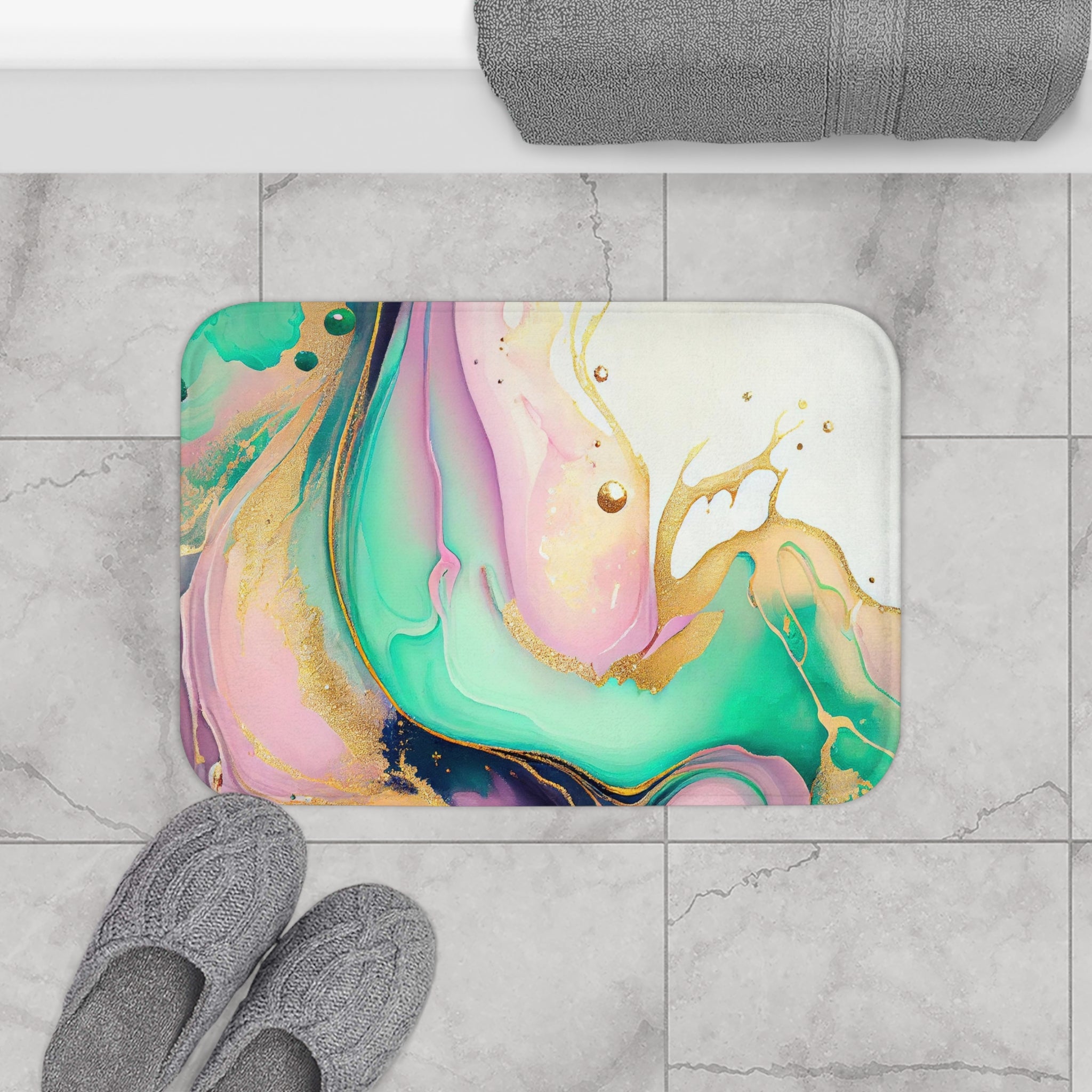 Abstract Bath Mat | Lavender Purple, Green Gold