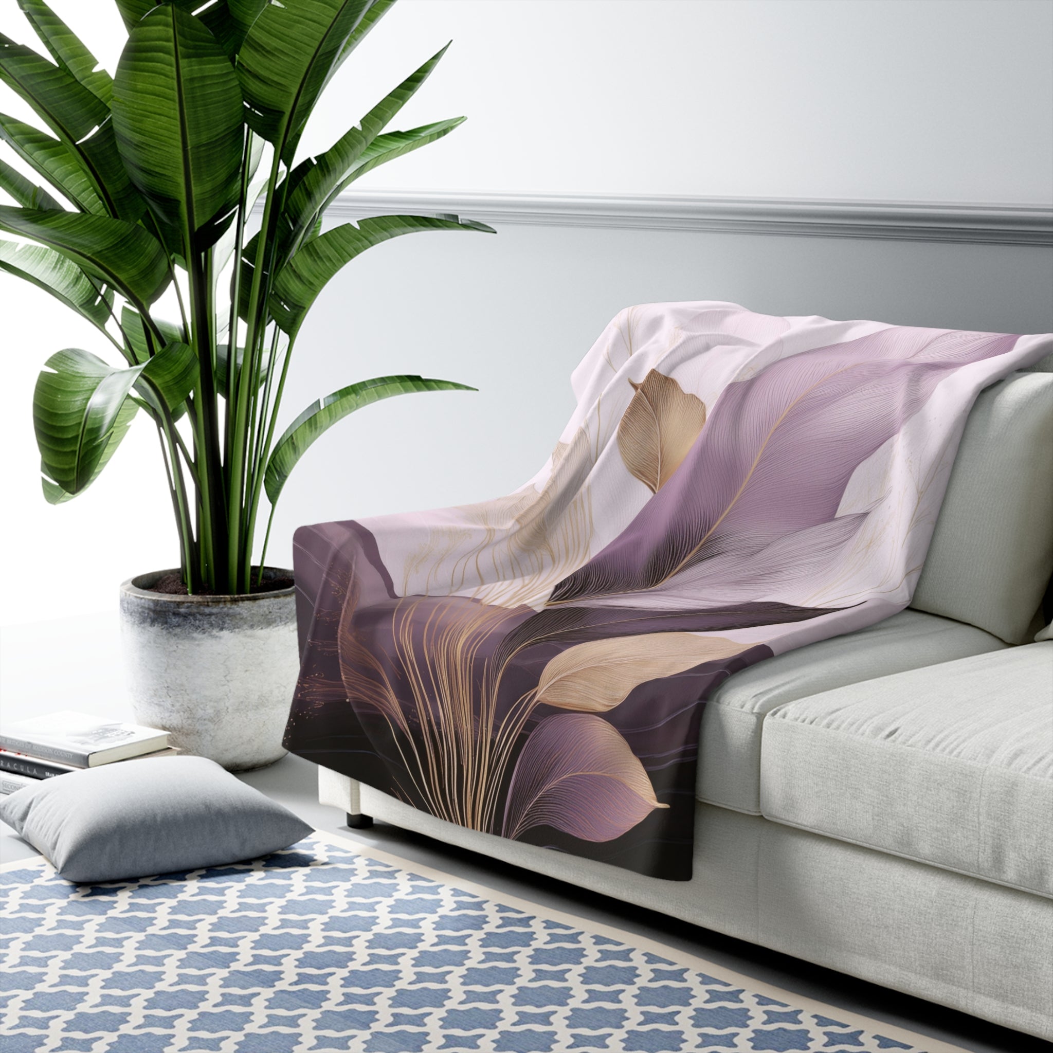 Floral Throw Blanket | Boho Lavender Lilac Purple Leaves