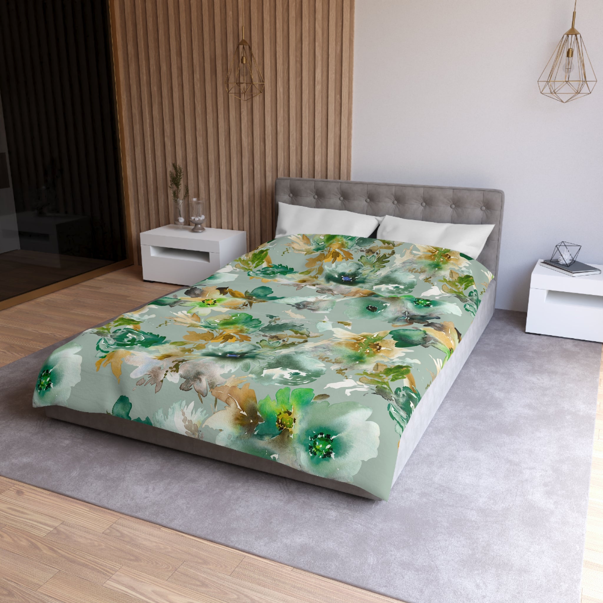 Floral Duvet, Pillow Cover Set | Green Beige Watercolor Bedroom Set