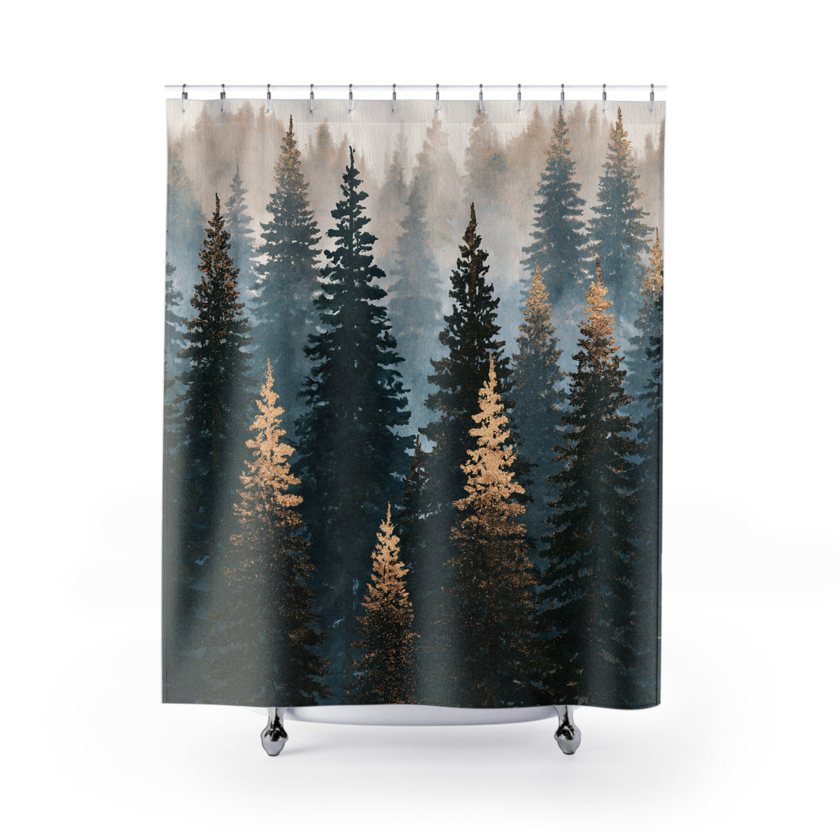 Misty Pine Forest Landscape Shower Curtain, Bath Curtain 71x74