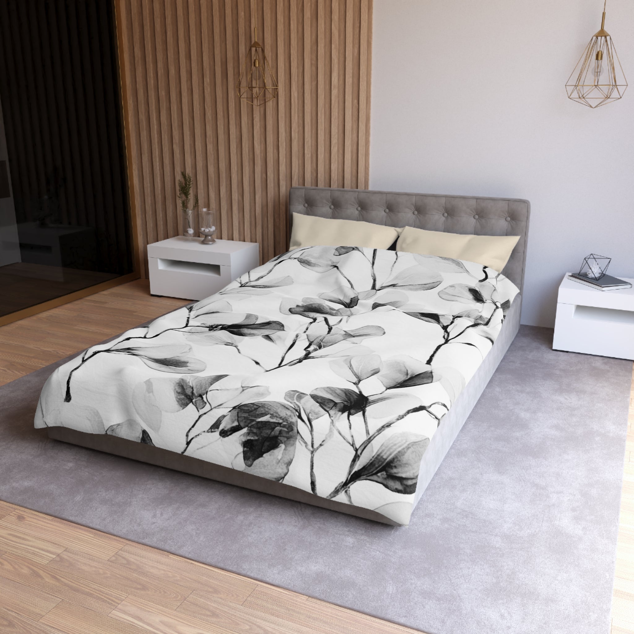 Floral Duvet, Pillow Cover | White Grey Bedroom Decor