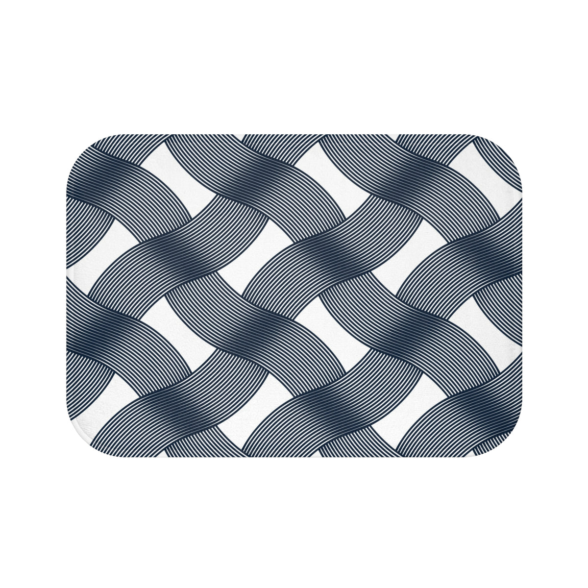 Navy White Deco Basketweave Bath Mat, Art Deco Bathroom Rug