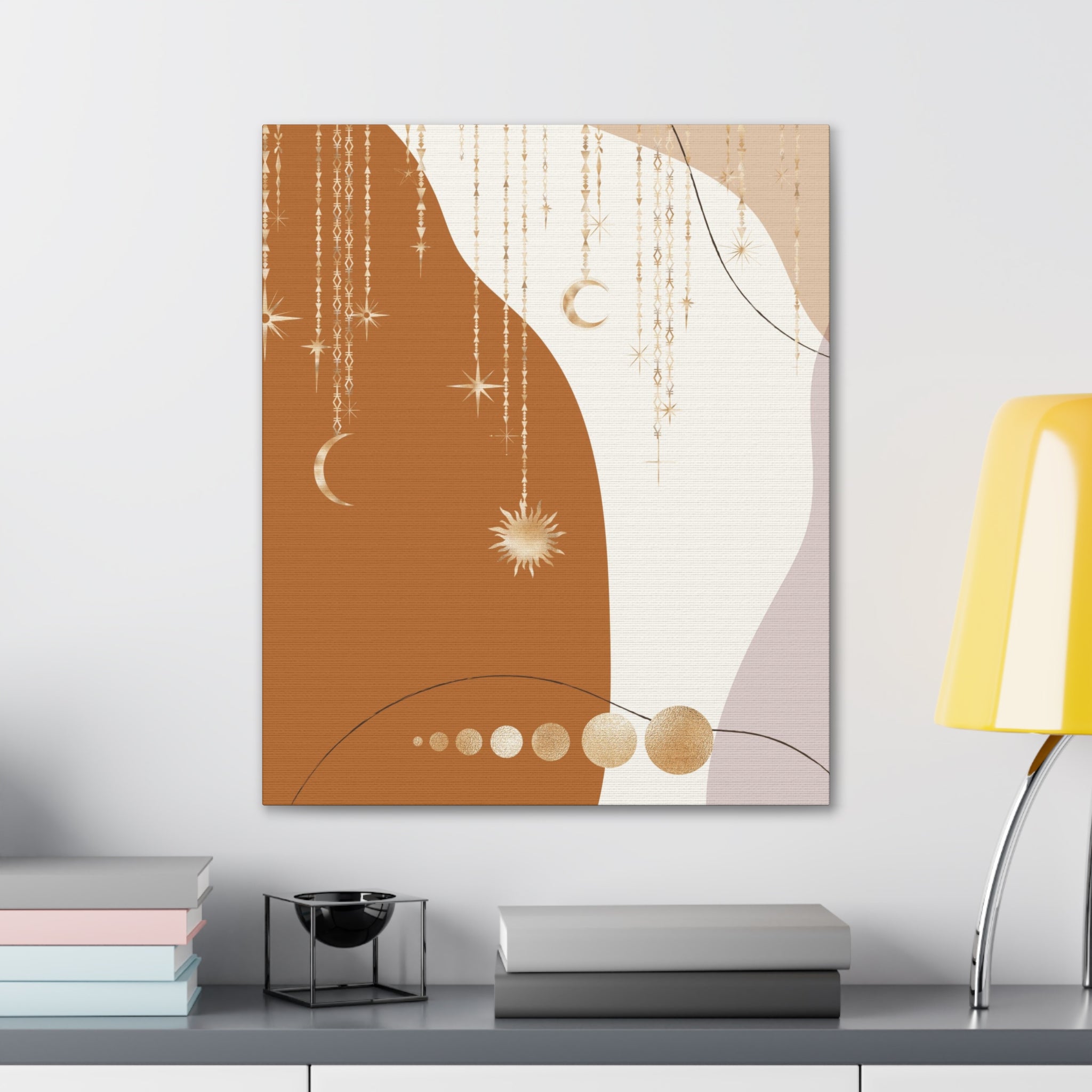 Bohemian Canvas Wall Art | Rust Beige Muted Gold Celestial