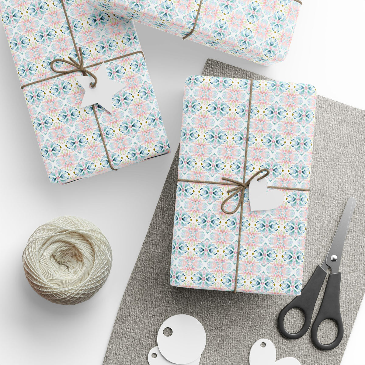 Blush Teal Olive Watercolor Wrapping Paper, Mirrored Gift Wrap