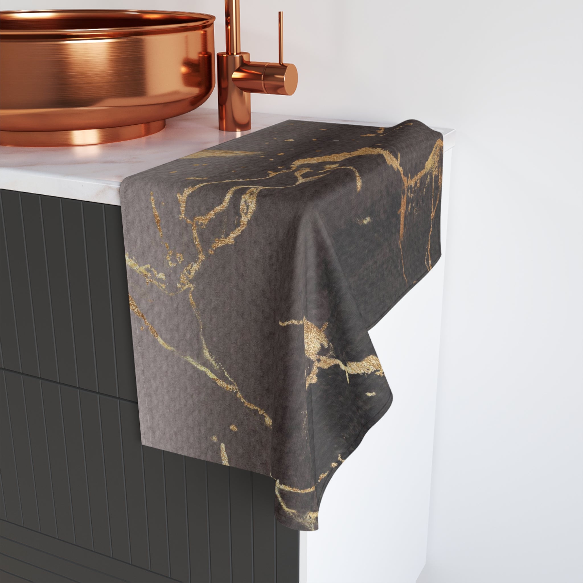 Abstract Kitchen, Bath Hand Towel | Taupe Brown, Black Gold