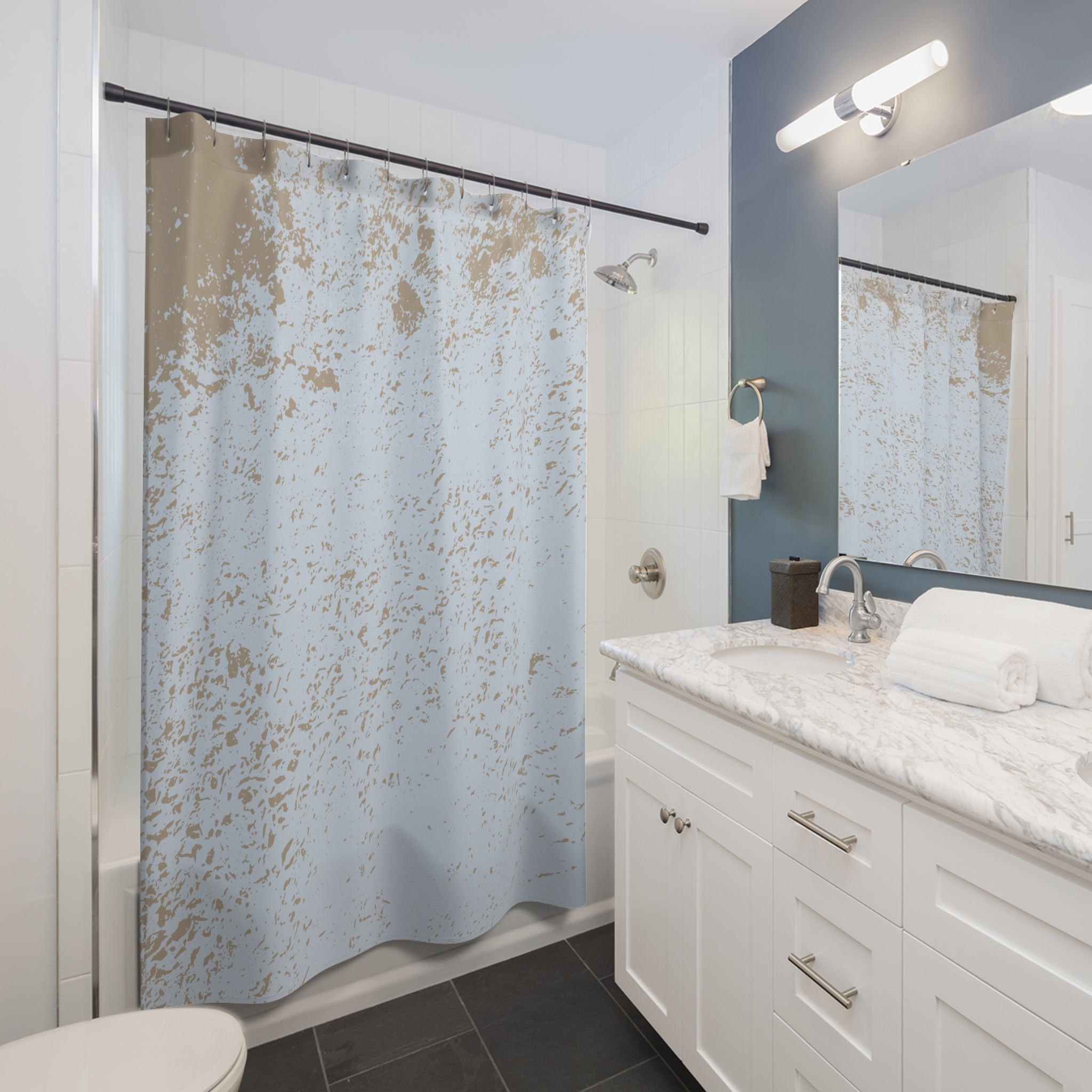 Powder Blue Shower Curtain | Beige Minimalist Fabric Curtain