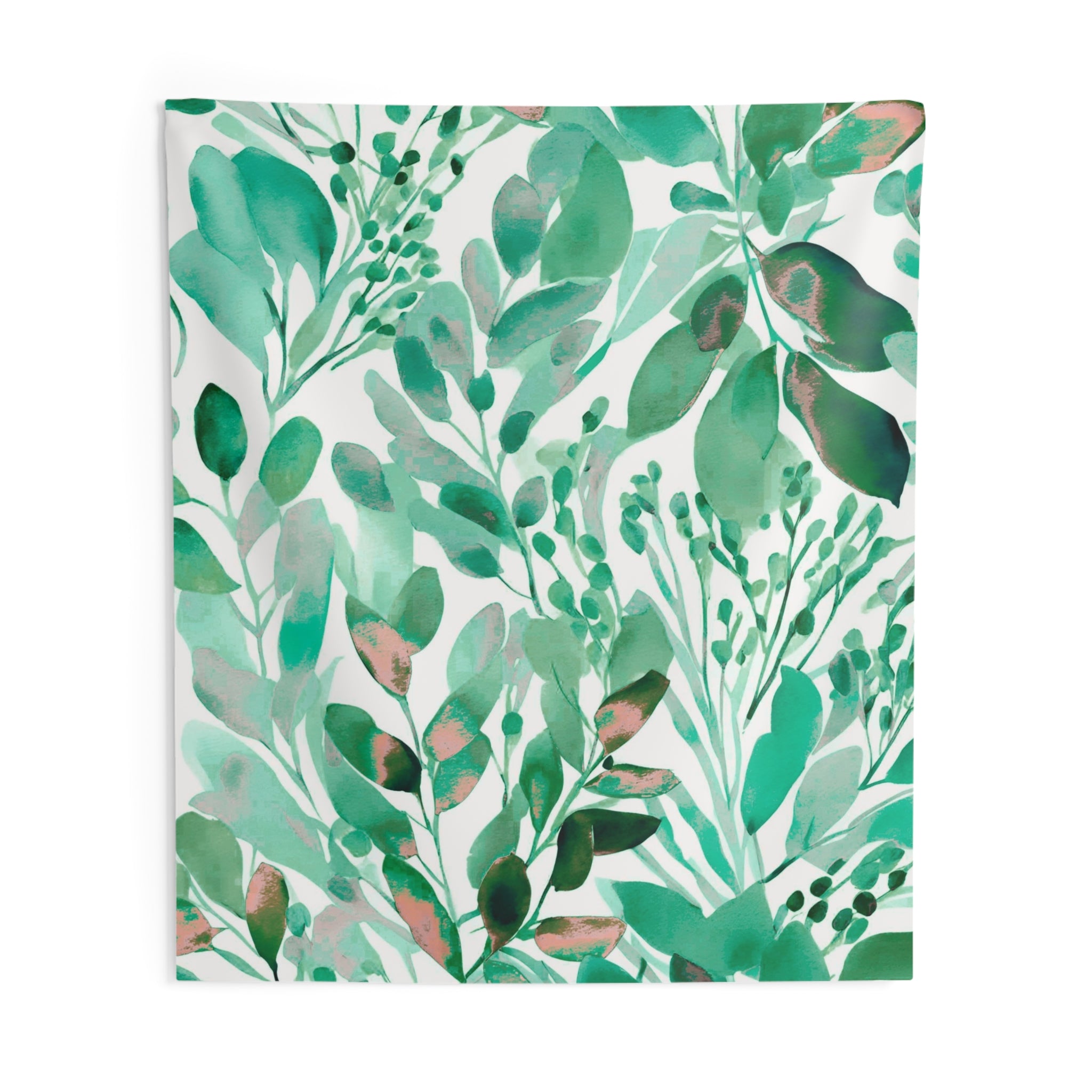 Abstract Floral Wall Hanging Fabric Tapestry; Green White Watercolor