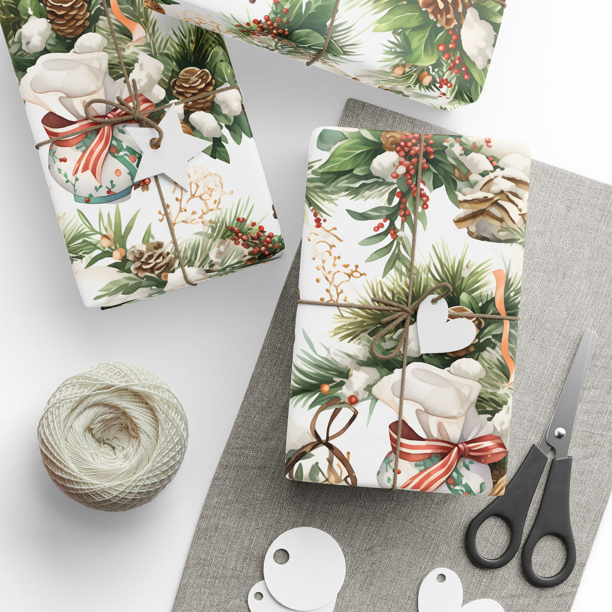 Pine Cone Lantern Greenery Christmas Wrapping Paper, Gift Wrap