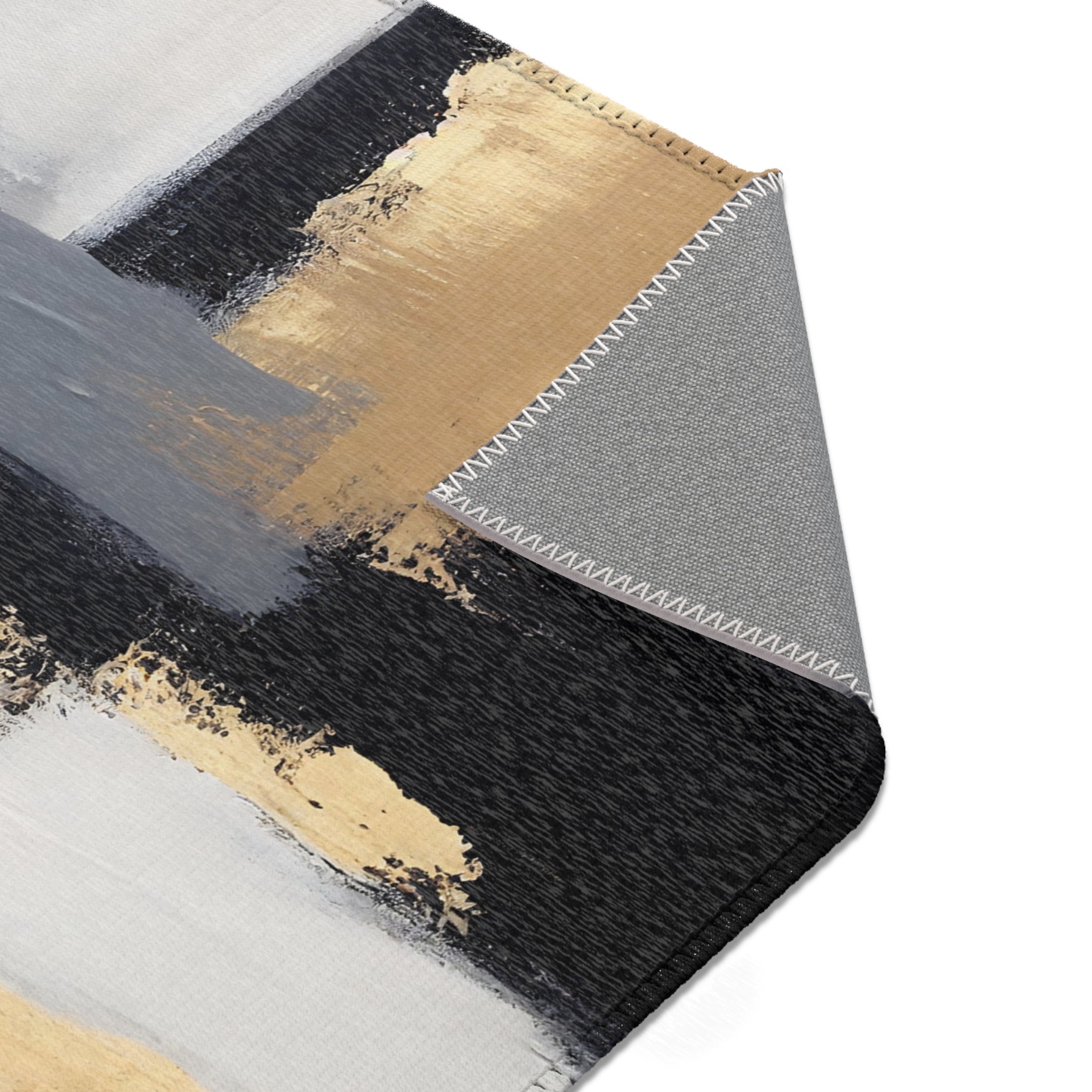 Abstract Large Area Rug | Modern Black Muted Gold Grey Watercolor Rug