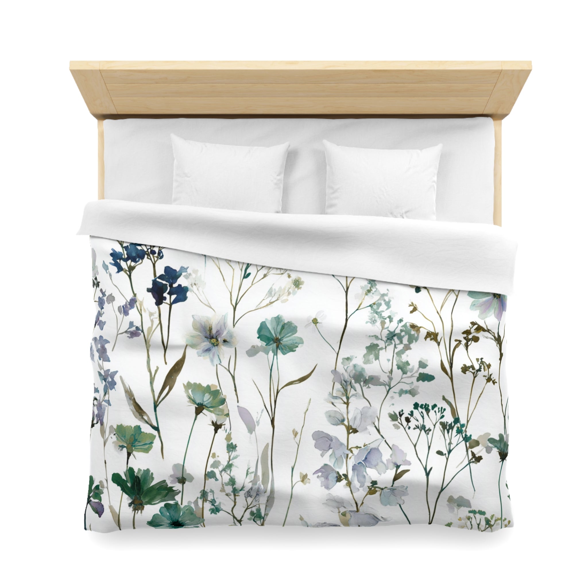 Floral Modern Duvet, Pillow Cover | White Green Bedroom Decor