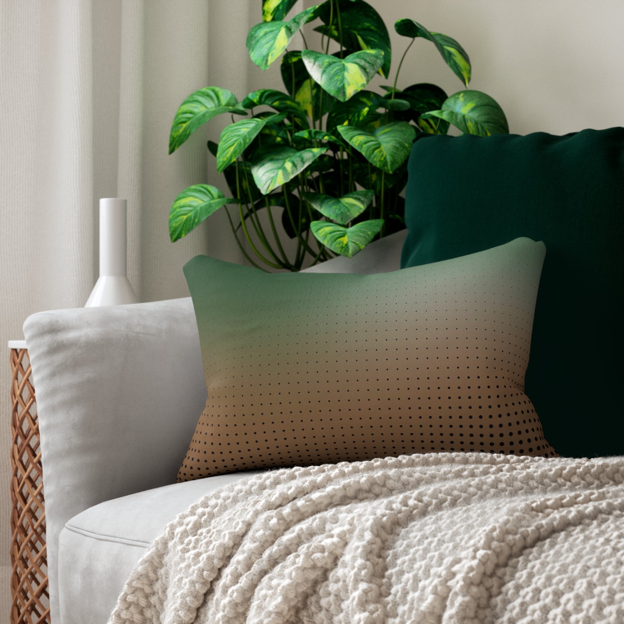 Abstract Lumbar Pillow | Green Beige Black Ombre