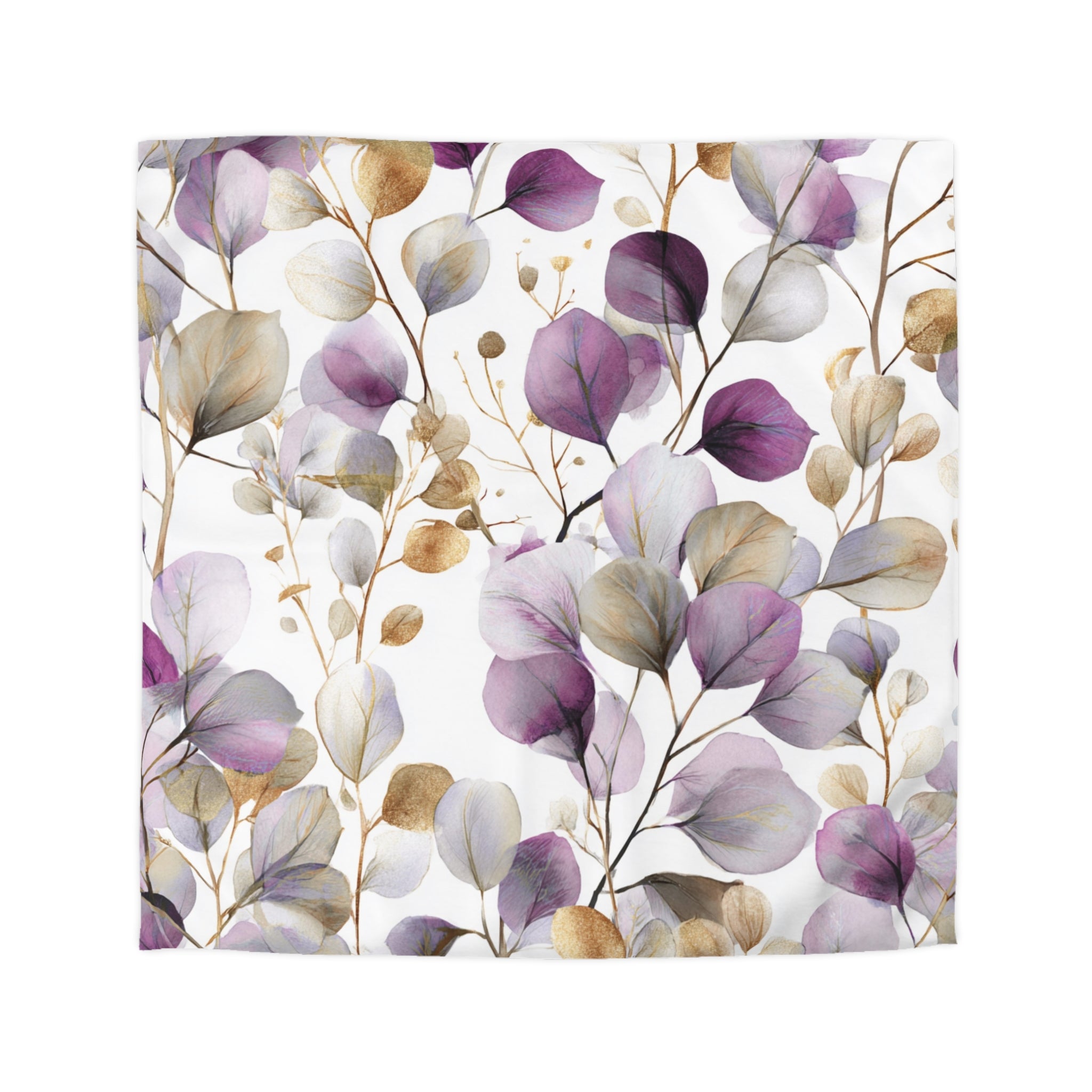 Floral Cotton Duvet, Pillow Cover | Purple Eucalyptus Leaves Bedroom Decor