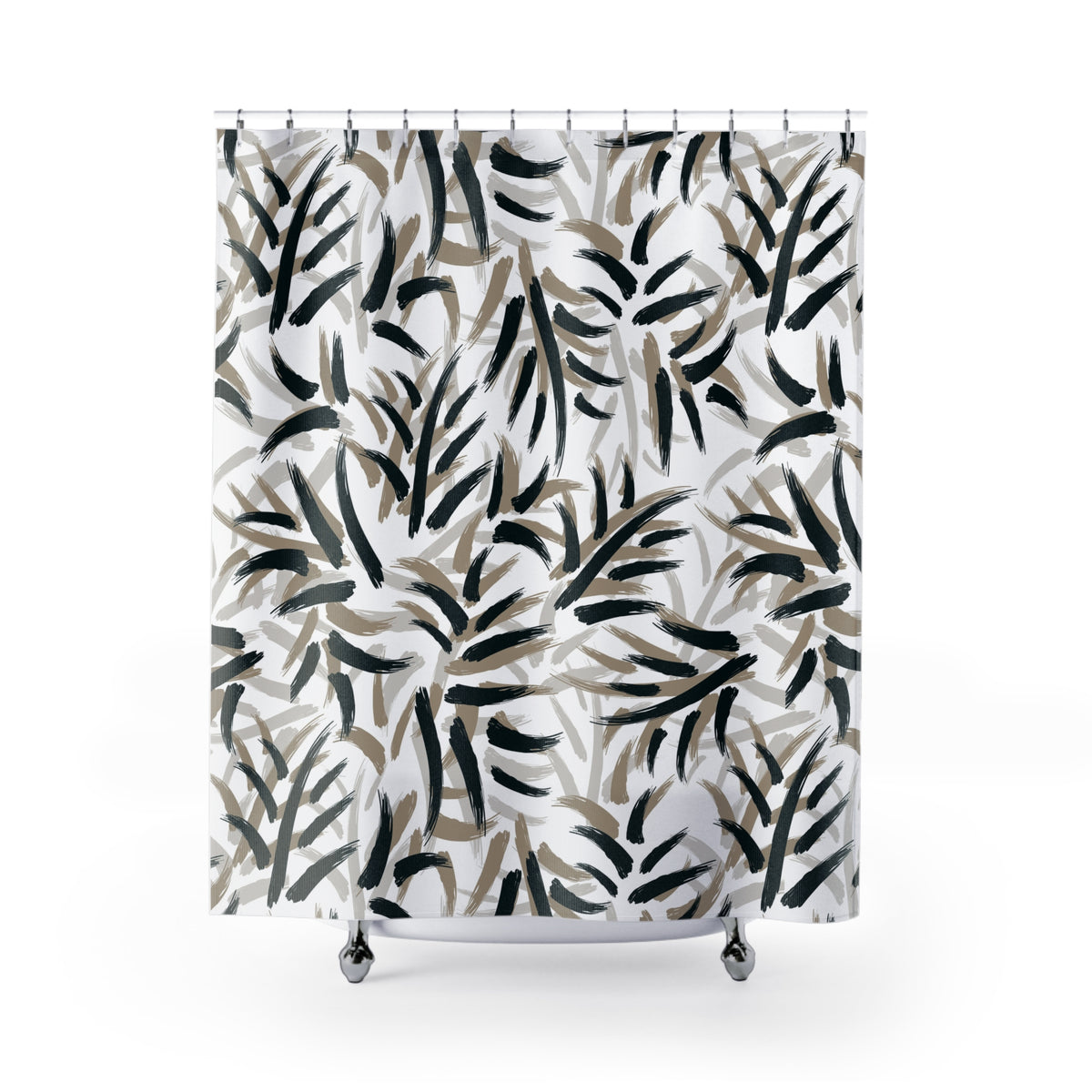 Black Taupe Brushstroke Leaf Shower Curtain, Bath Curtain 71x74