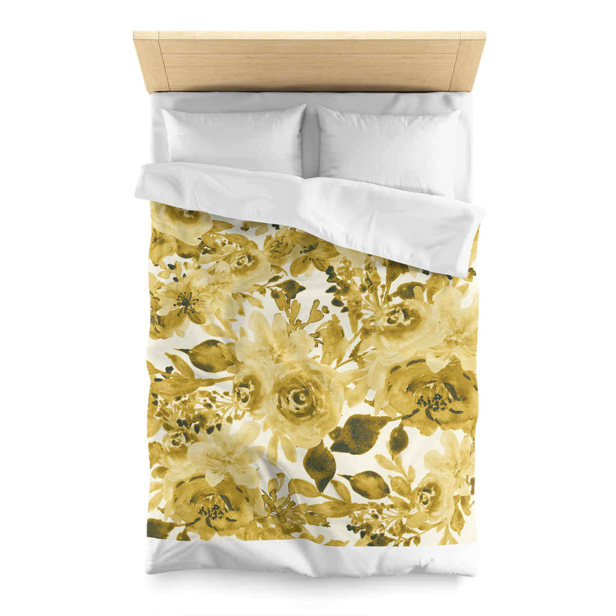Golden Peony Duvet Cover | Mustard Ochre Watercolor Floral Bedding