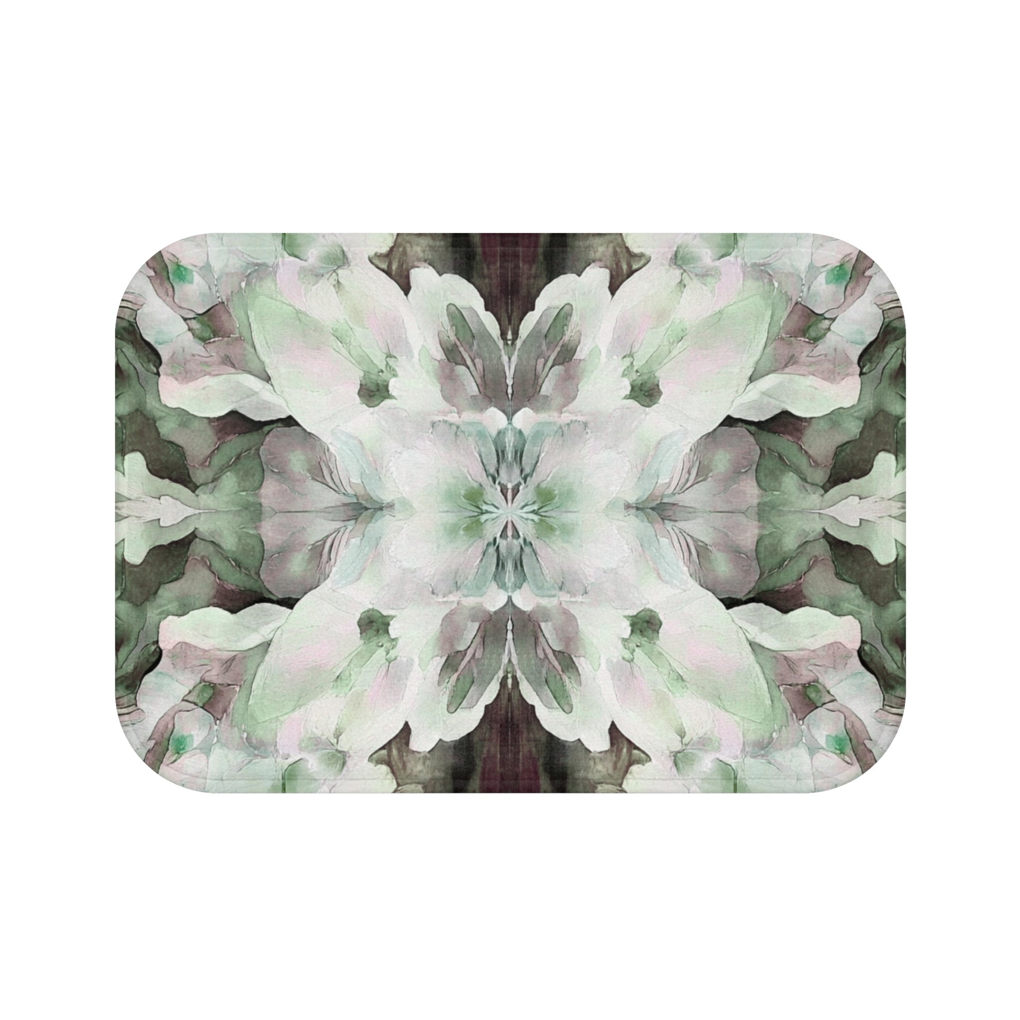 Abstract Bath Mat | Green Grey Watercolor Kitchen Mat